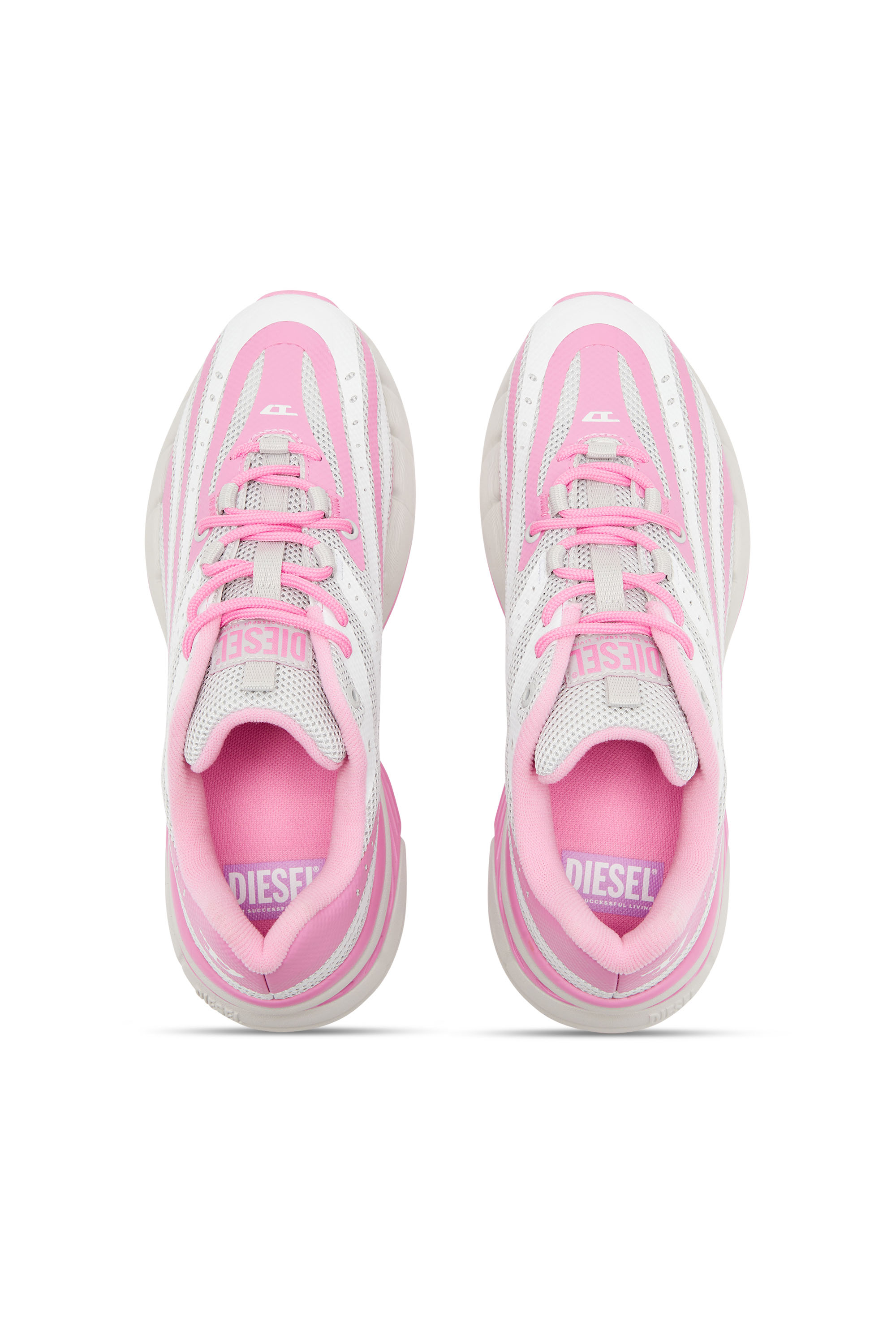 Diesel - D-AIRSPEED LOW W, Woman's D-Airspeed Low-Striped sneakers in coated mesh in Pink/White - 4