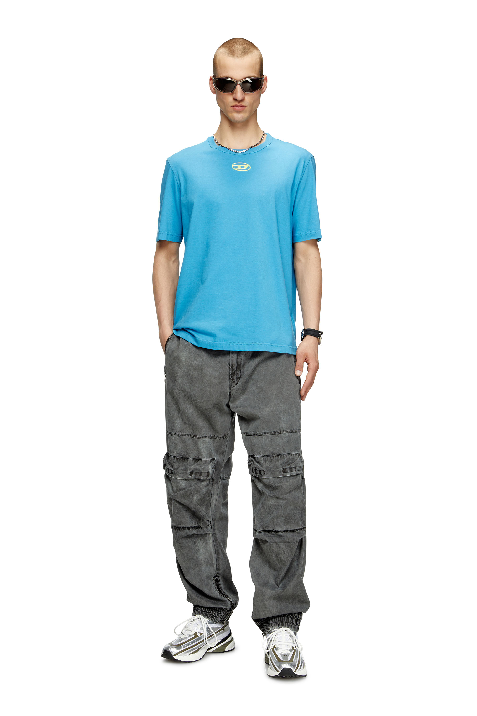 Diesel - T-ADJUST-OD, Man's T-shirt with metallic Oval D in Azure - 1