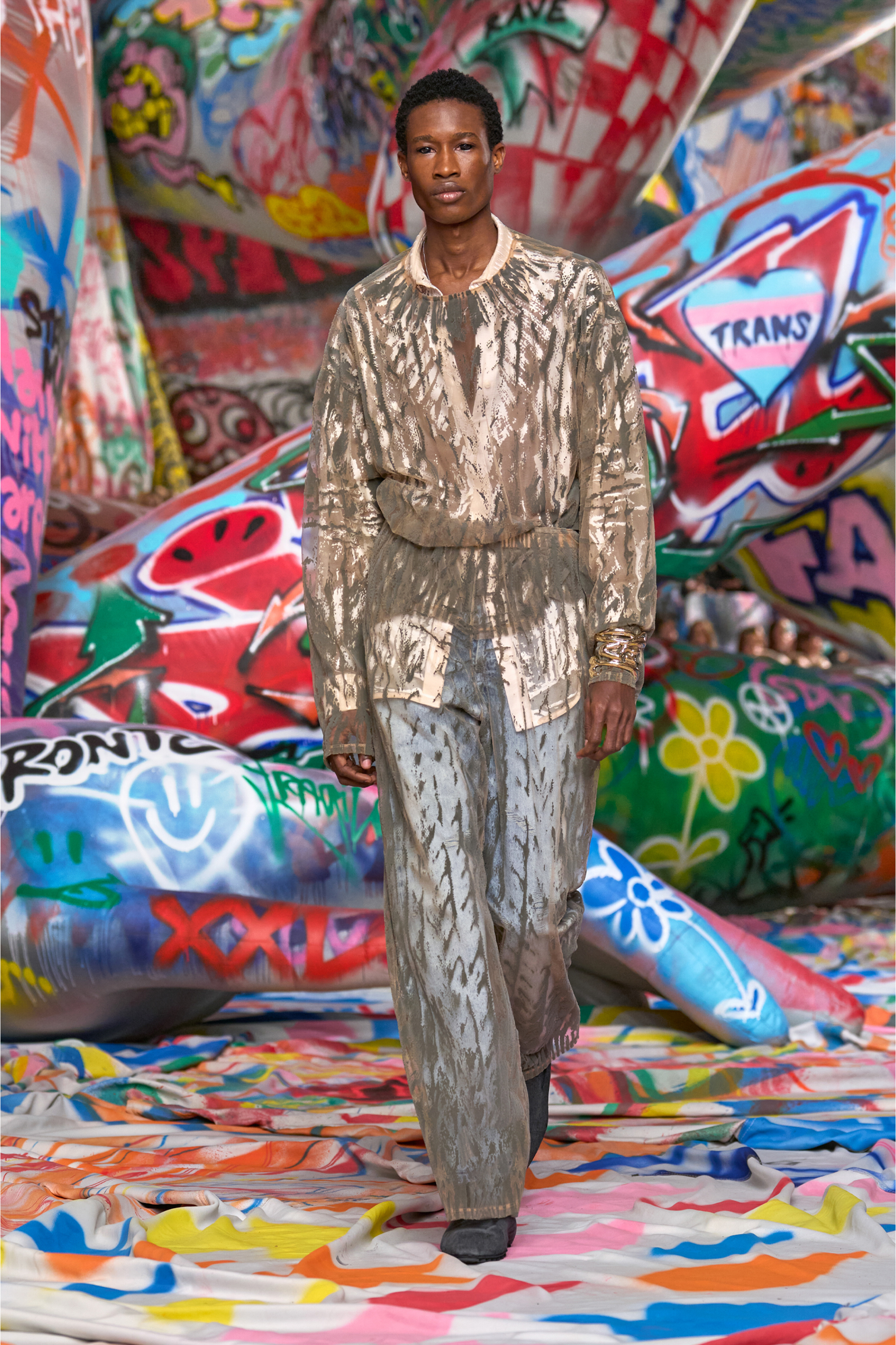 Diesel - P-EGASO, Man's Tulle pants with flocked cable prints in Grey - 6