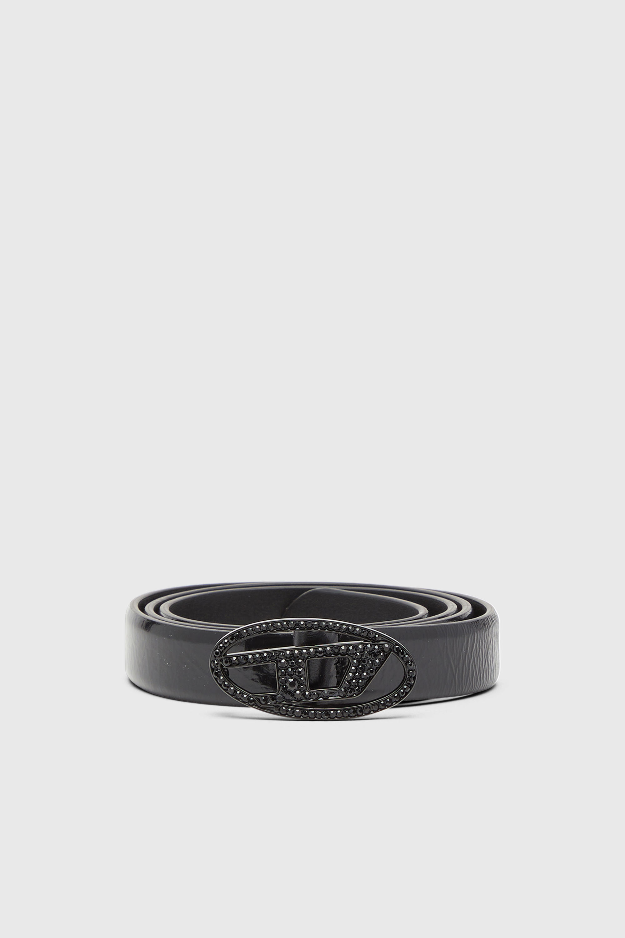 2 cm leather belt with crystal buckle