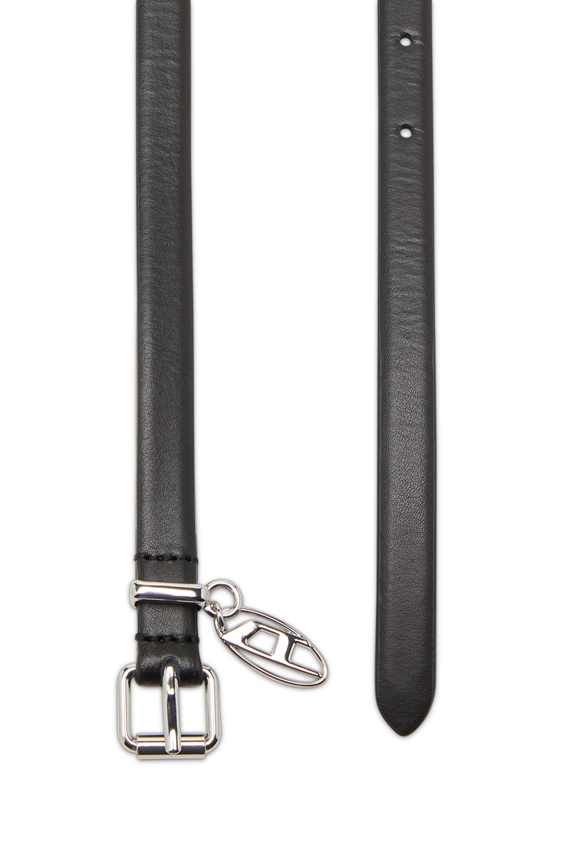 Diesel - B-CHARM-OVAL D, Woman's 1.5 cm leather belt with Oval D charm in Black - 2