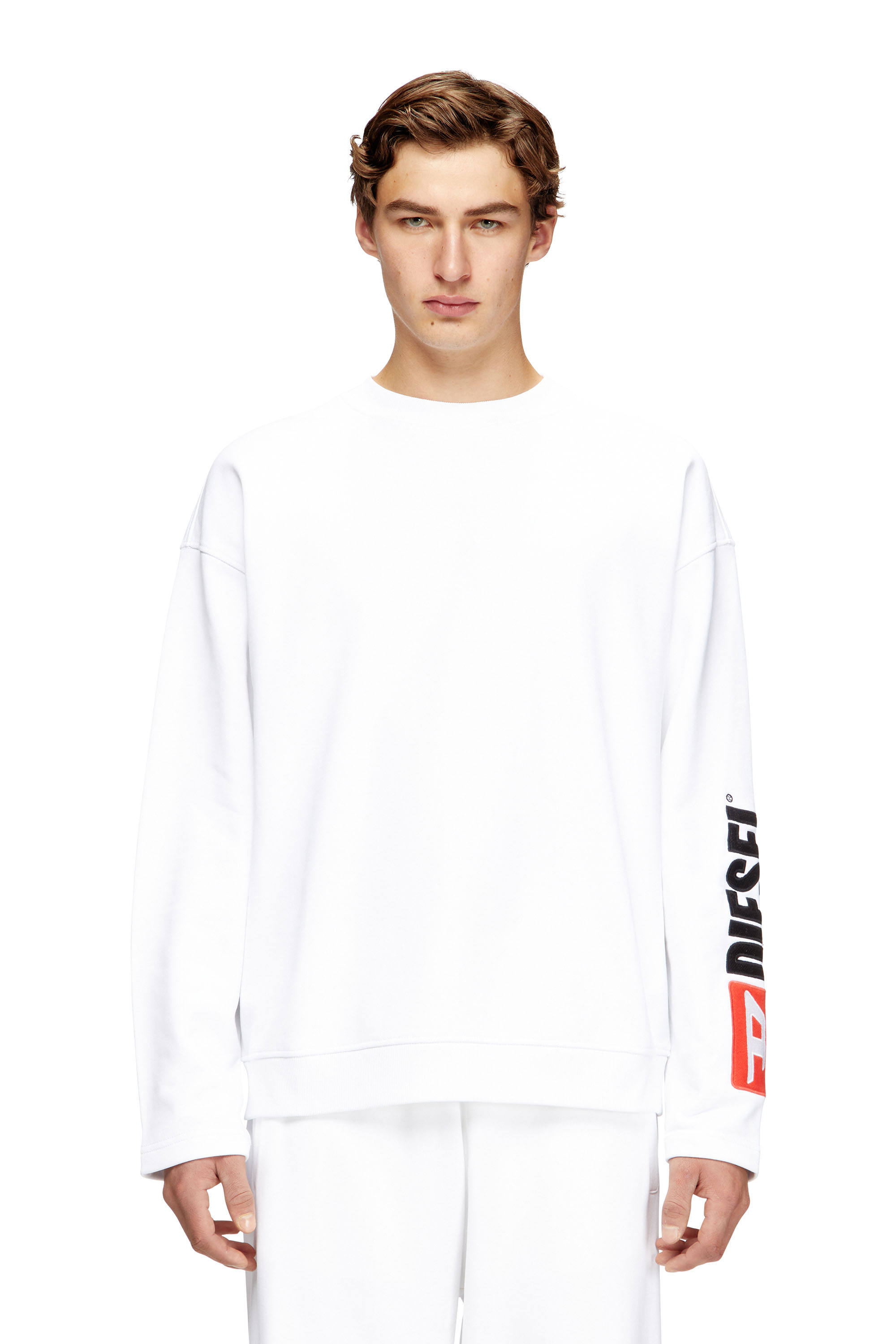 Diesel - S-BOXT-NC-DIV, Man's Crewneck sweatshirt with logo patch embroidery in White - 1