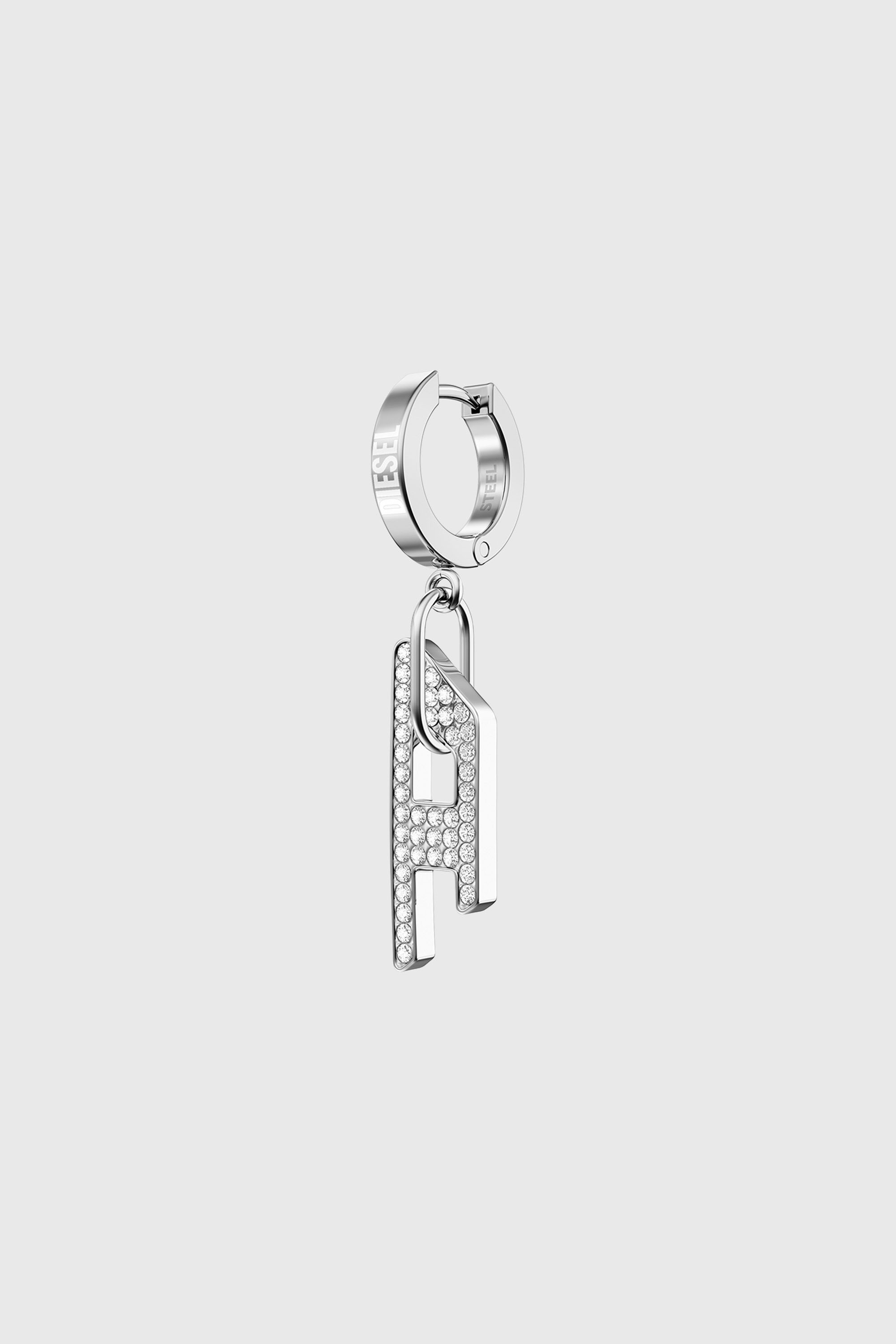 Stainless steel glitz D drop earring