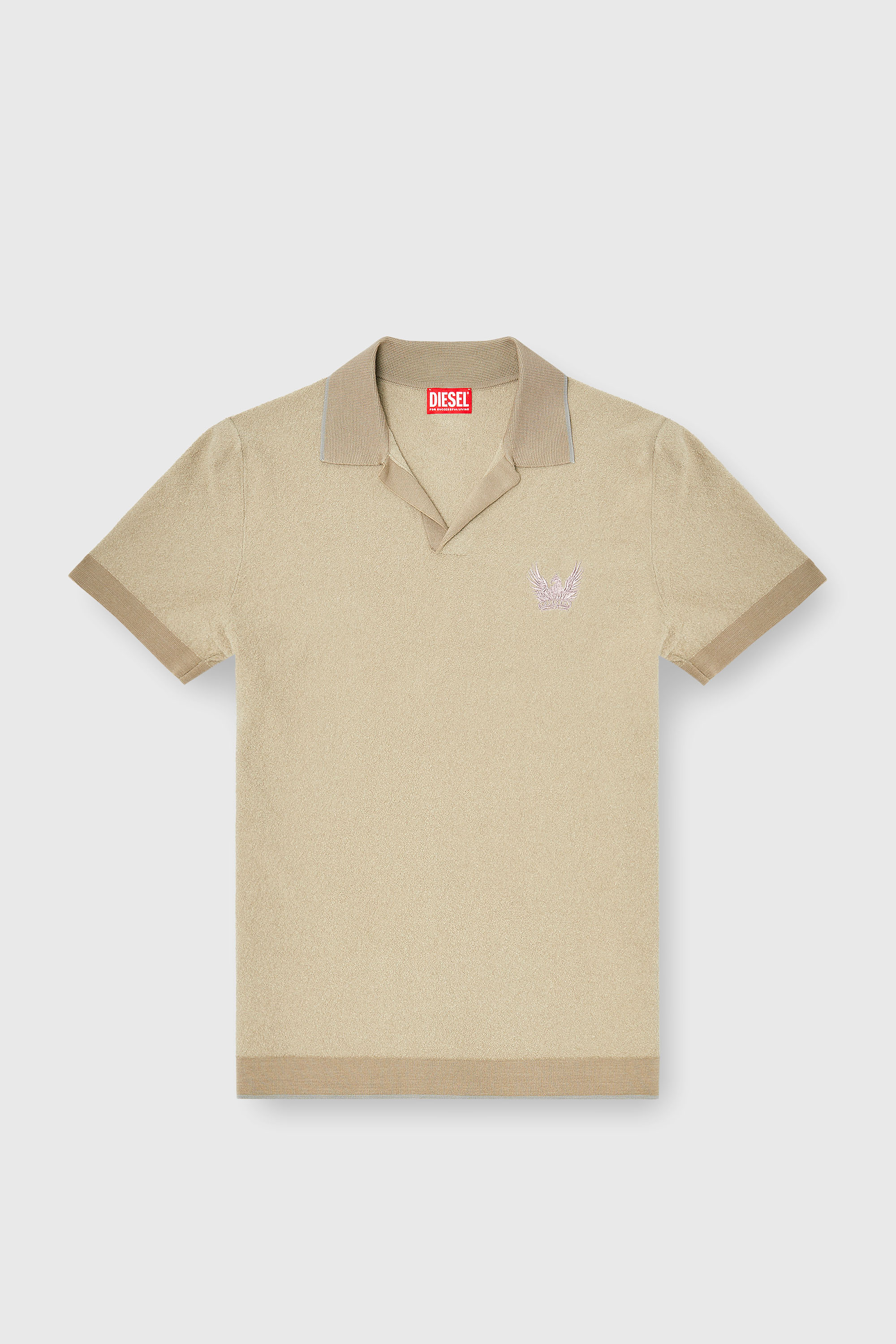 Diesel - K-RAILES, Man's Boucl&eacute;-knit polo shirt with Phoenix logo in Beige - 2