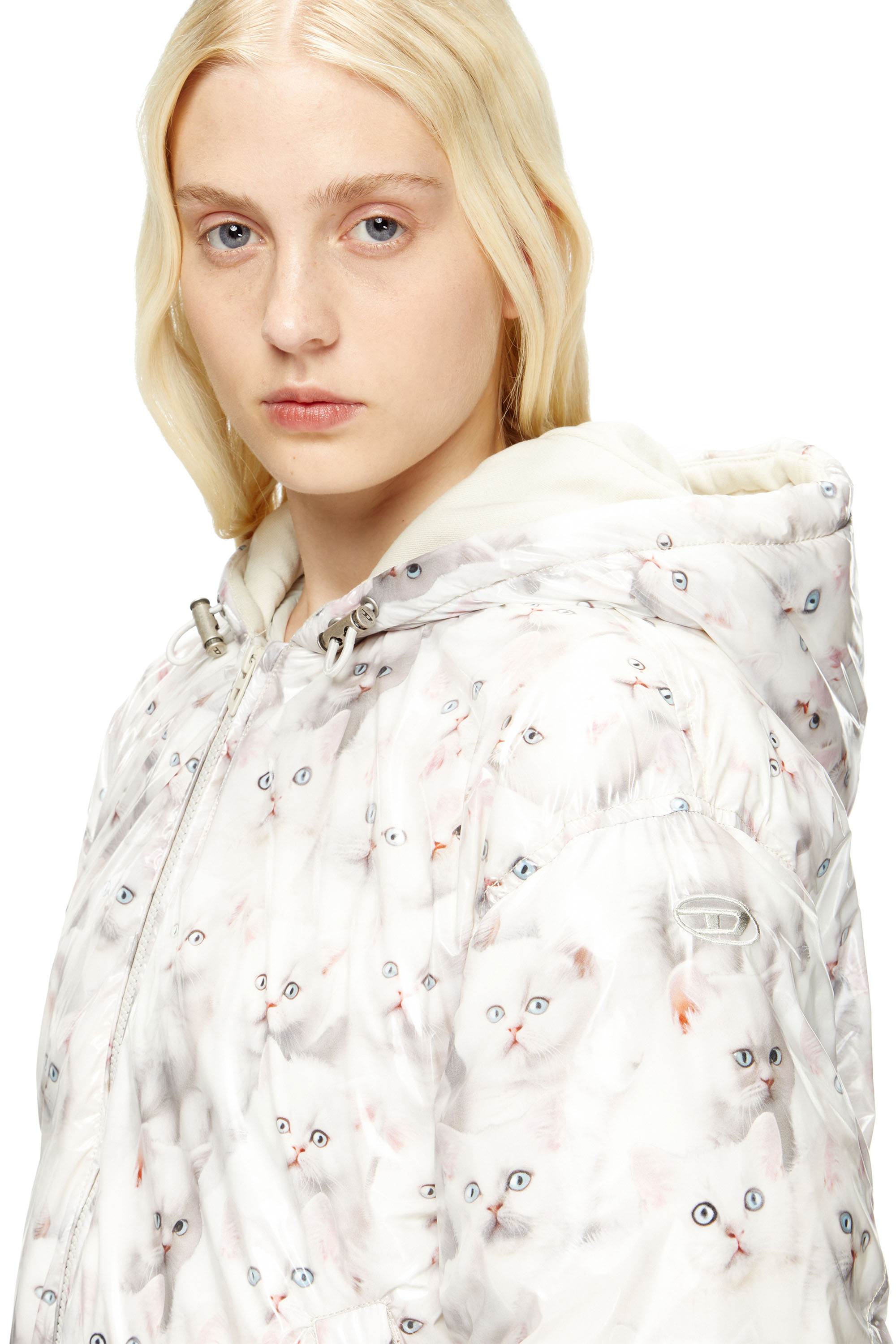 W-INNER-R1, White Diesel - W-INNER-R1, Woman's Padded jacket with cat print in White - 5
