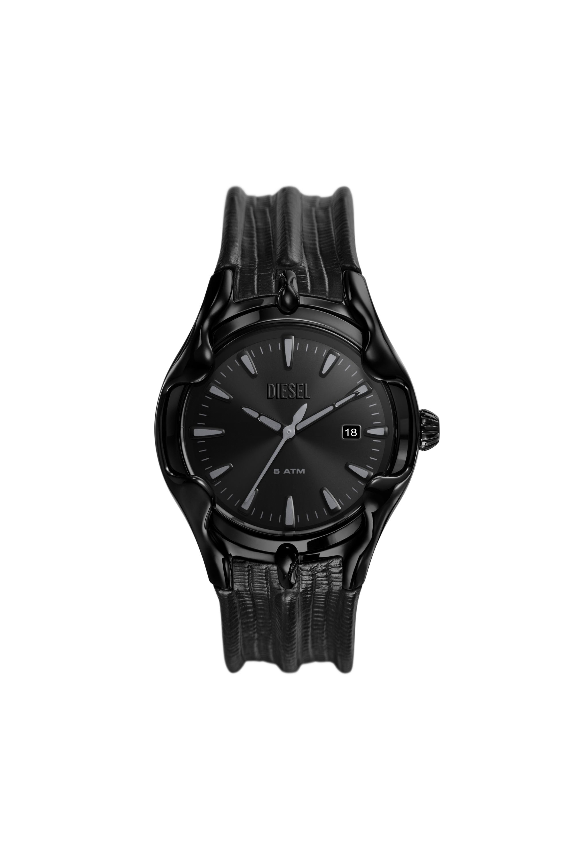 Diesel - DZ2193, Man's Vert three-hand date black leather watch in Black - 1