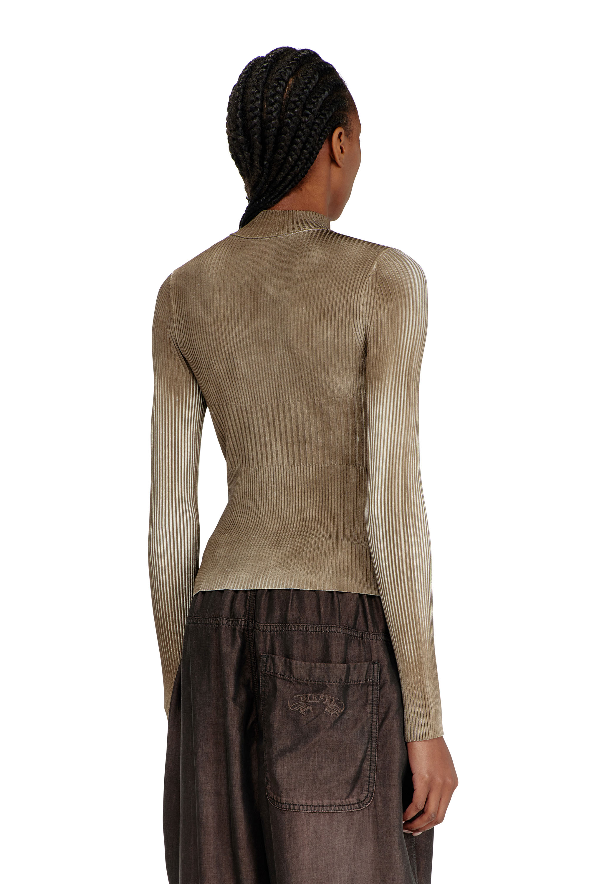 Diesel - M-SARMA, Woman's Ribbed zip cardigan with contrast bands in Red/Brown - 4