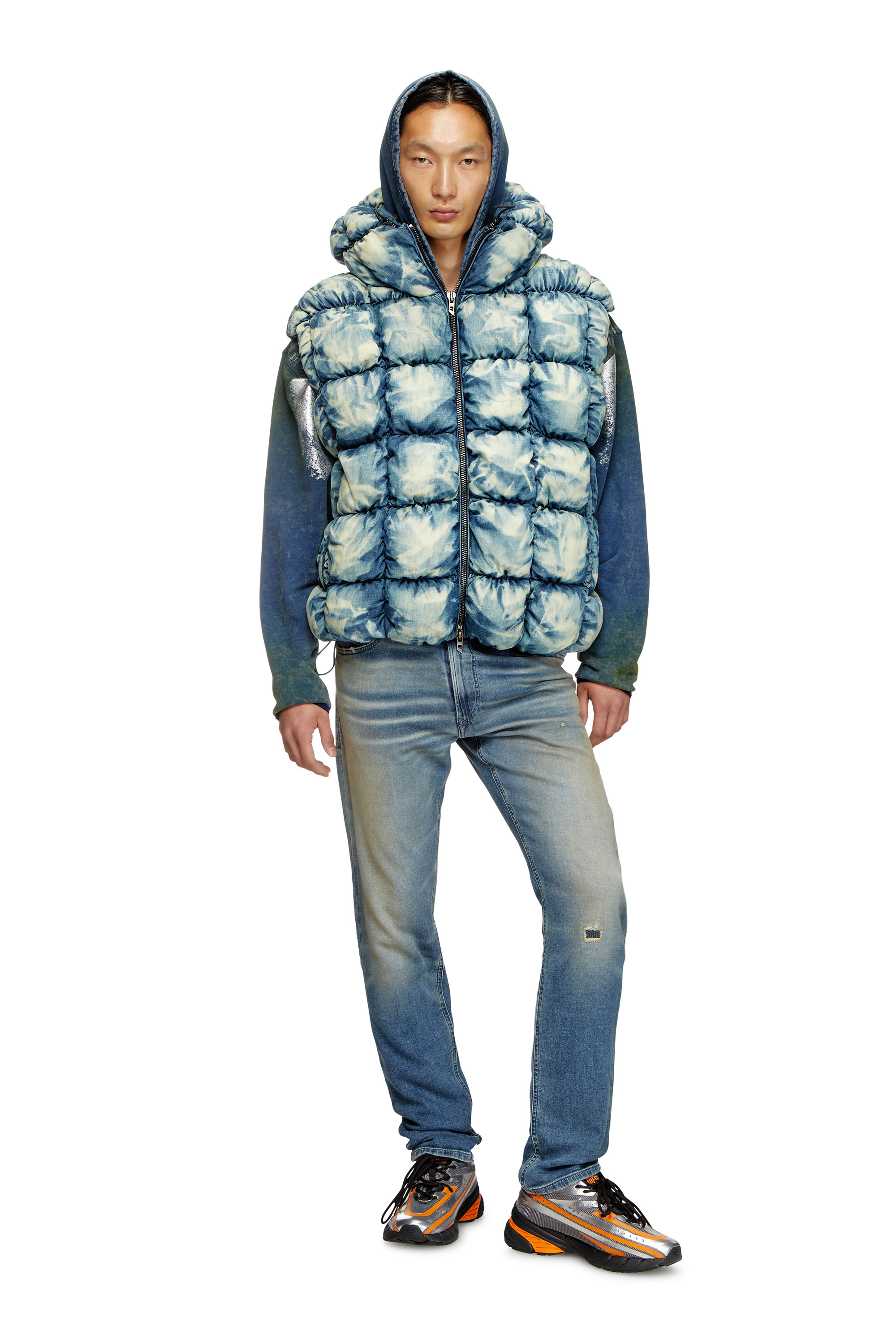 Diesel - W-THYS, Unisex's Tie-dyed denim puffer vest in Blue - 4