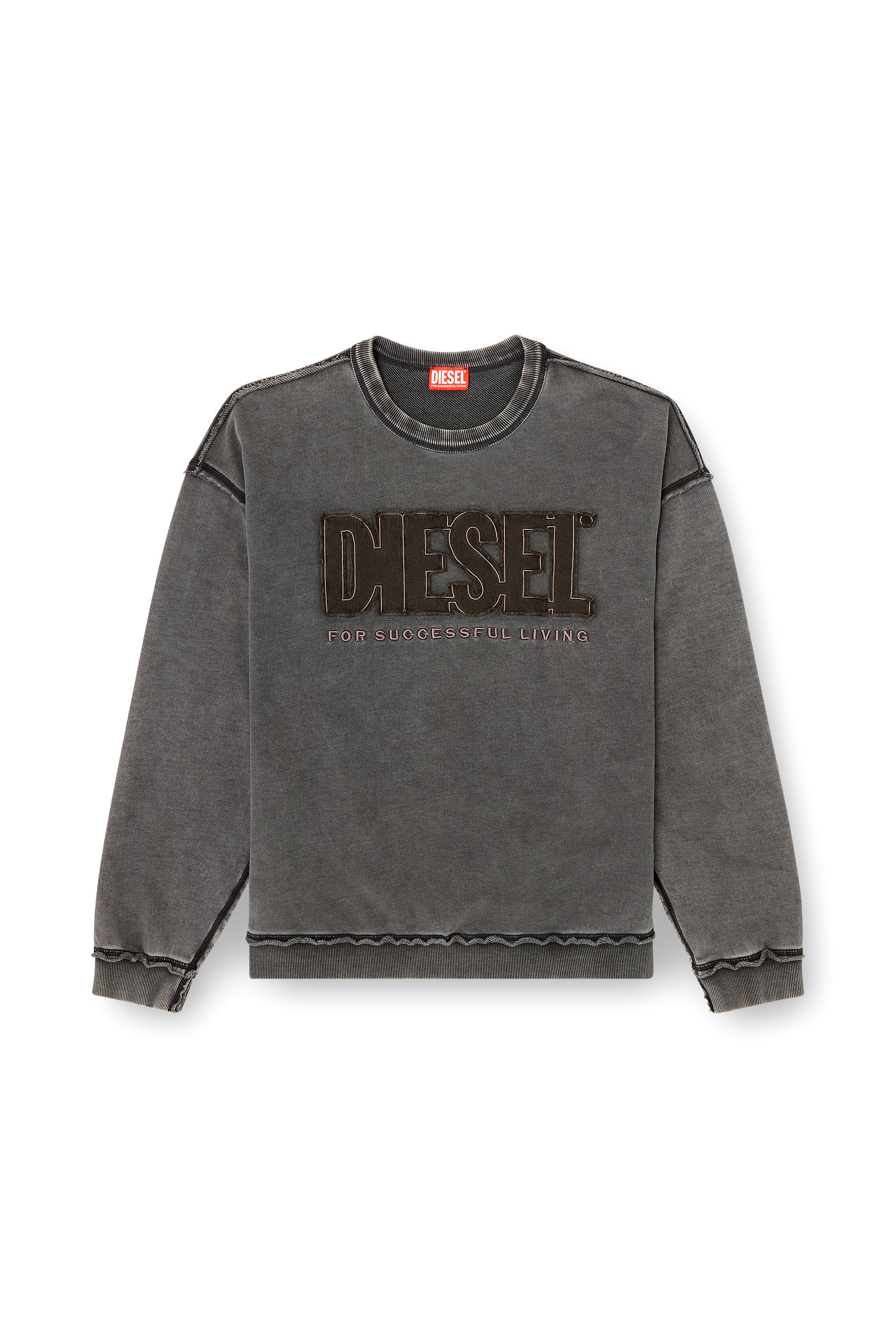 Diesel - S-BOXT-RAW-V1, Man's Cotton sweatshirt with appliqué logo in Dark grey - 2