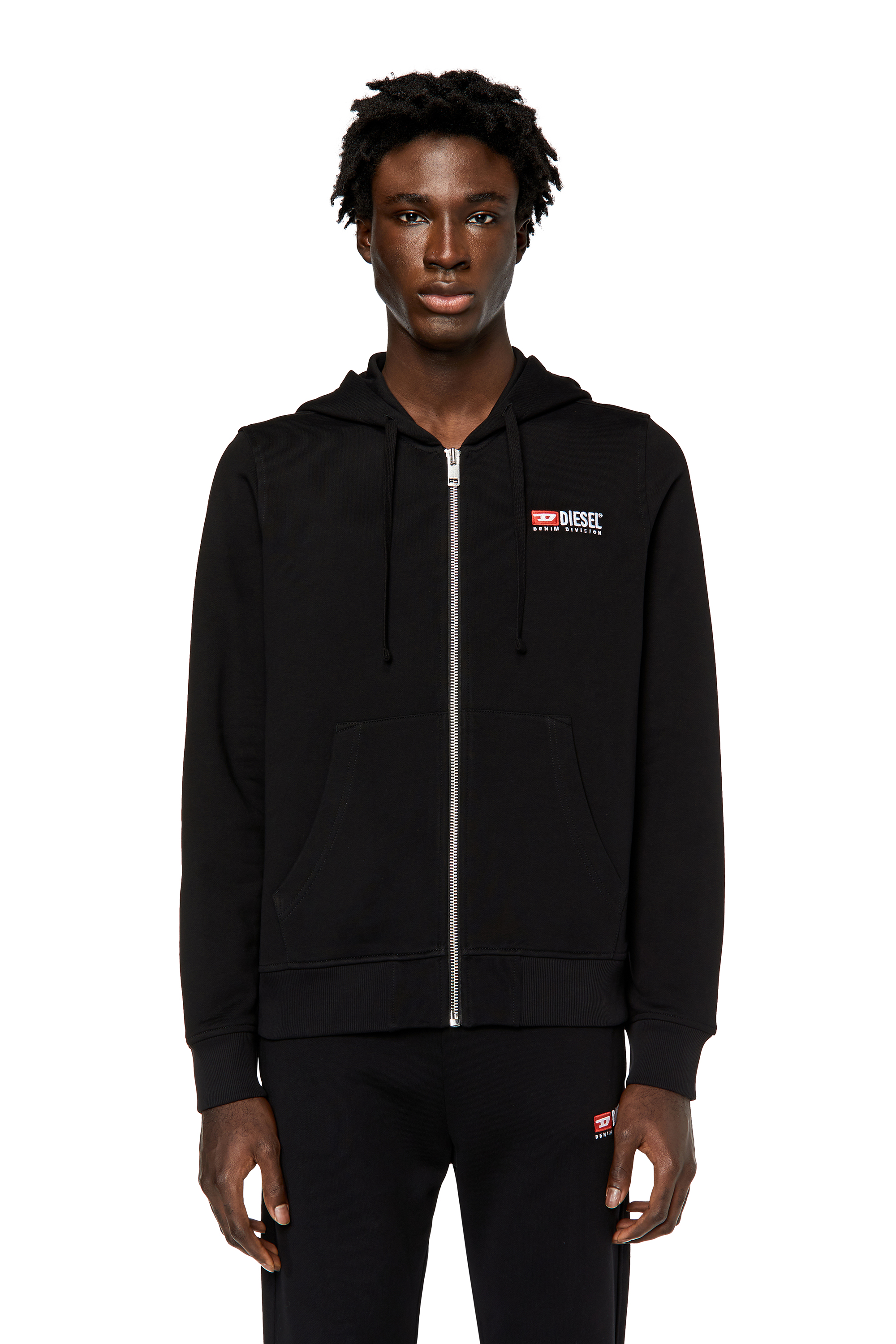 Diesel - S-GINN-HOOD-ZIP-DIV, Man Zip-up hoodie with logo embroidery in Black - Image 1