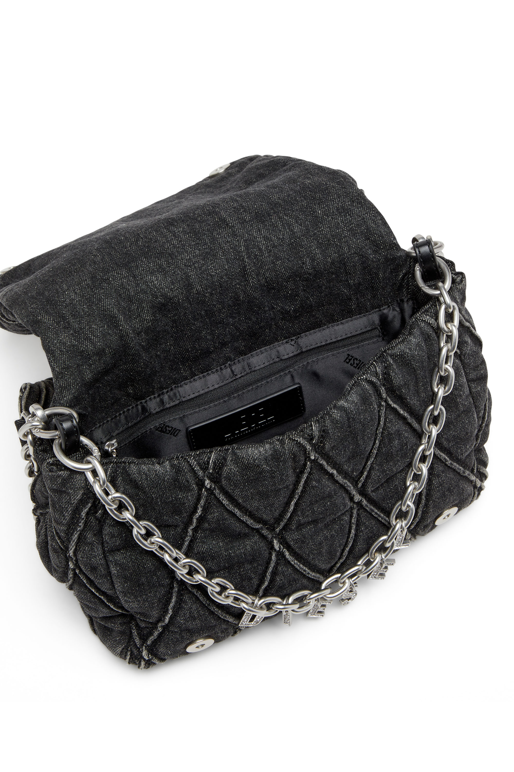 Diesel - CHARM-D SHOULDER M, Woman's Charm-D M-Shoulder bag in quilted denim in Black - 3
