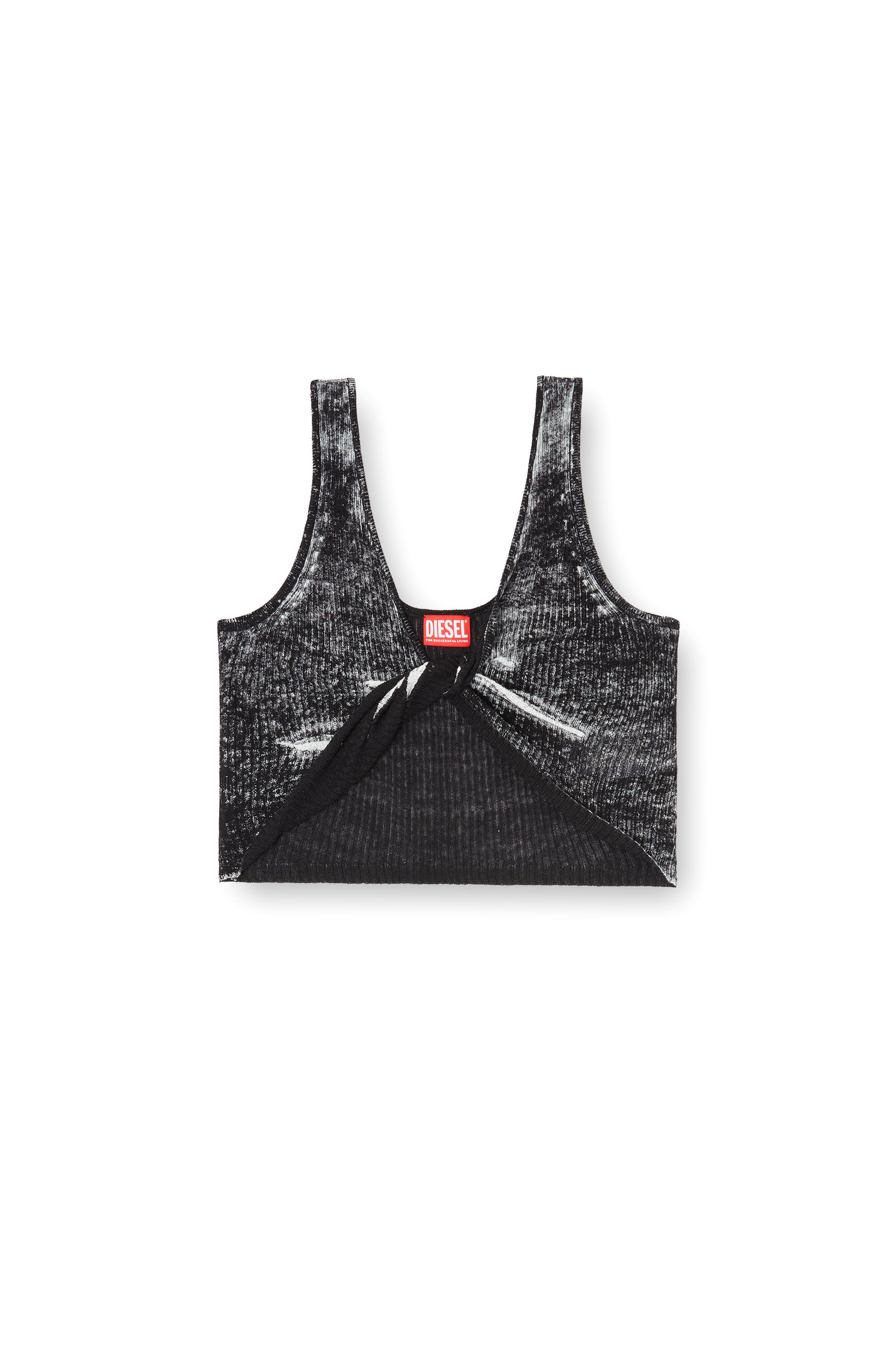 Diesel - M-LILAS, Woman's Twist-front linen tank with reverse print in Black - 3
