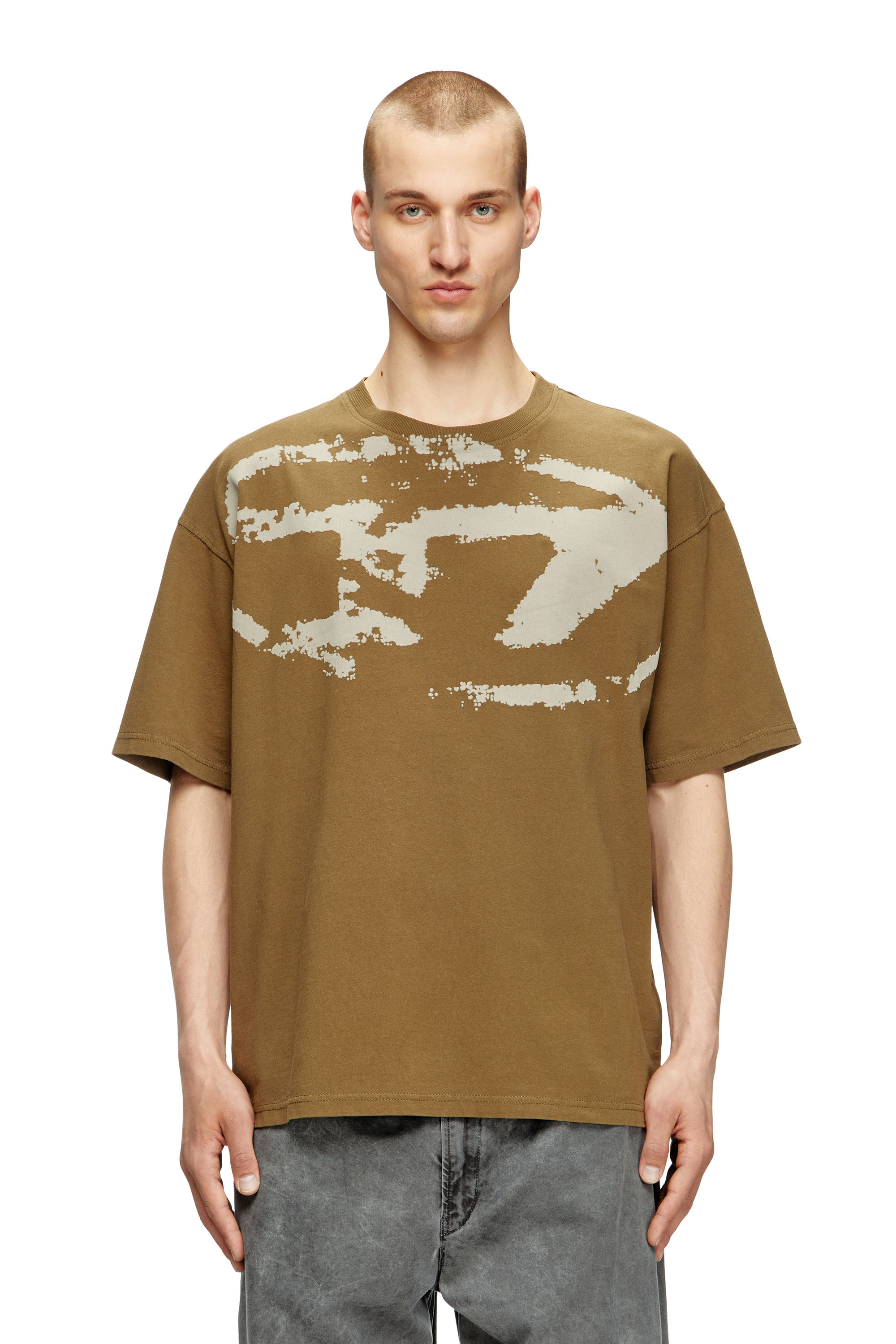 Diesel - T-BOXT-N14, Man's T-shirt with distressed flocked logo in Brown - 1