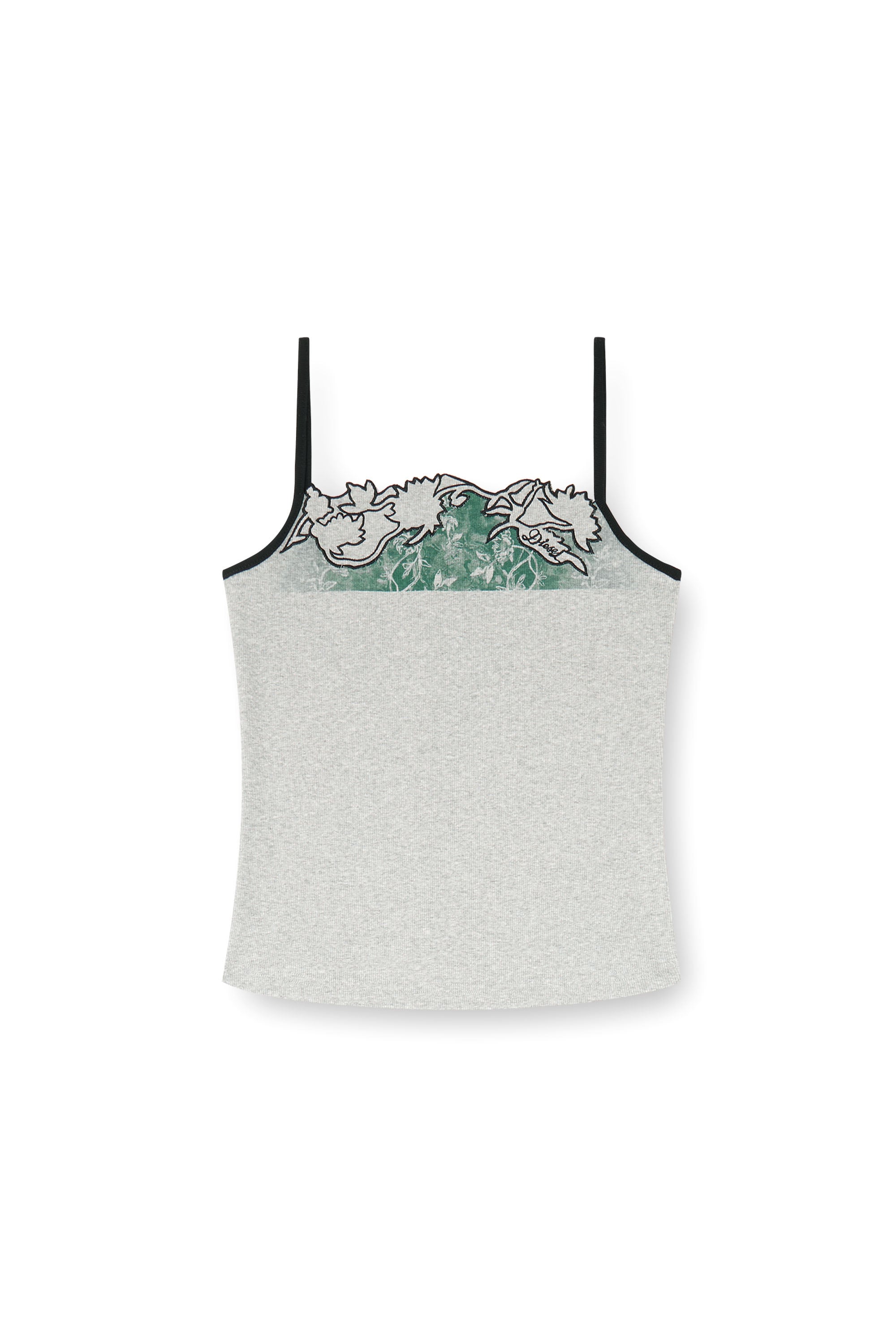 Diesel - T-EDNA, Woman's Ribbed camisole with floral outline embroidery in Grey - 2