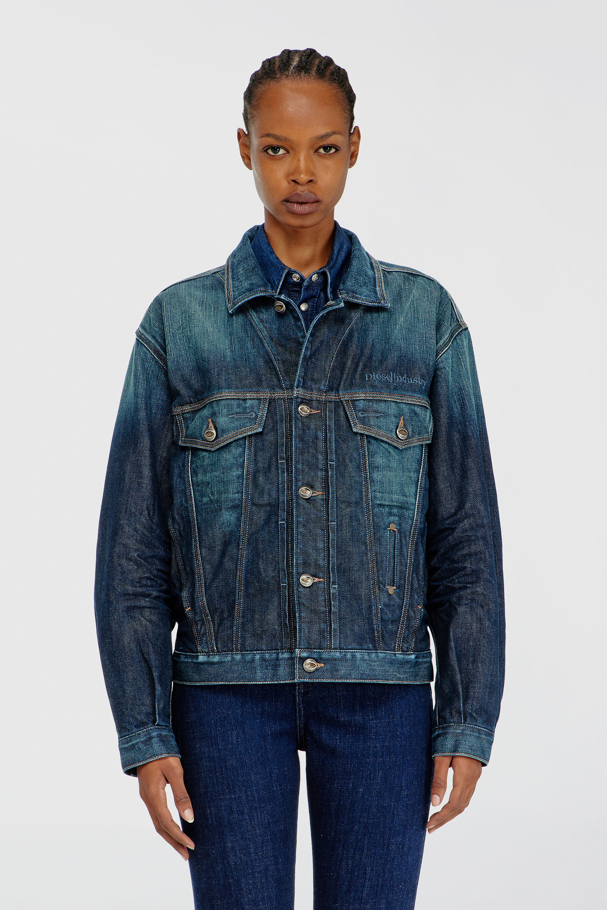 Diesel - D-DENVER-CL, Unisex's Trucker jacket in selvedge denim in Medium blue - 6