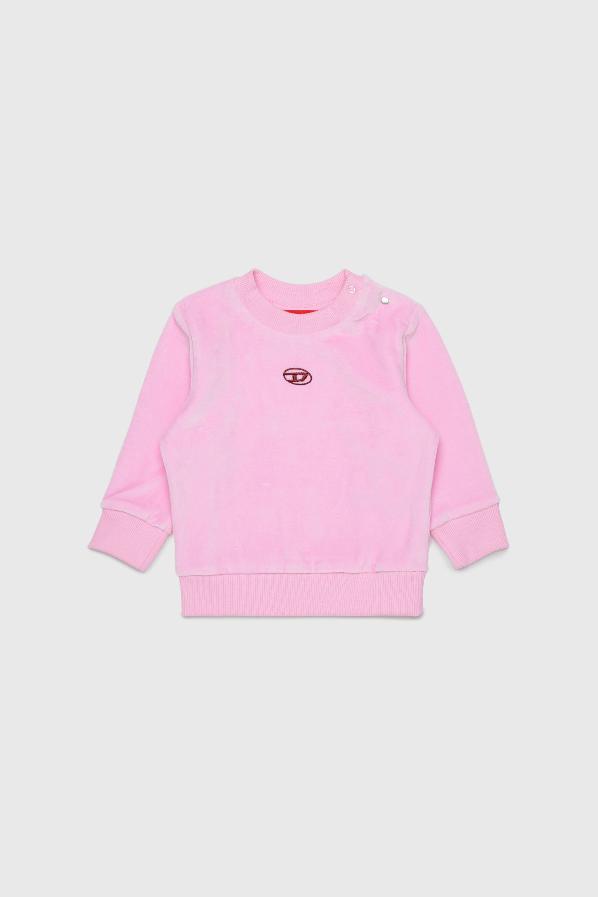 Diesel - SHENIB, Man's Velvet sweatshirt with Oval D embroidery in Pink - 1
