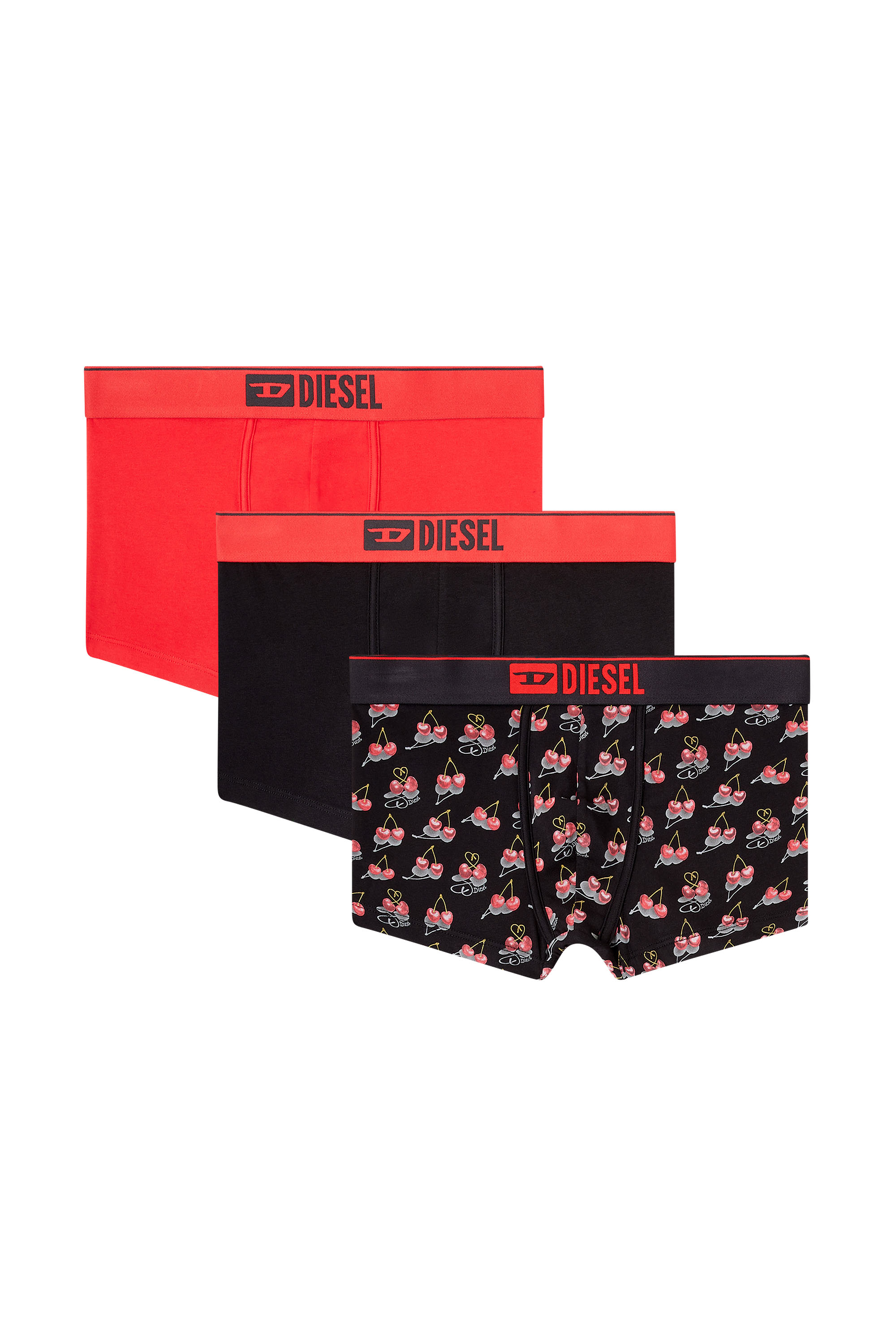 Diesel - DAMIEN-GFT-3PACK, Man's 3-pack of cherry-heart boxer shorts in Black/Red - 1