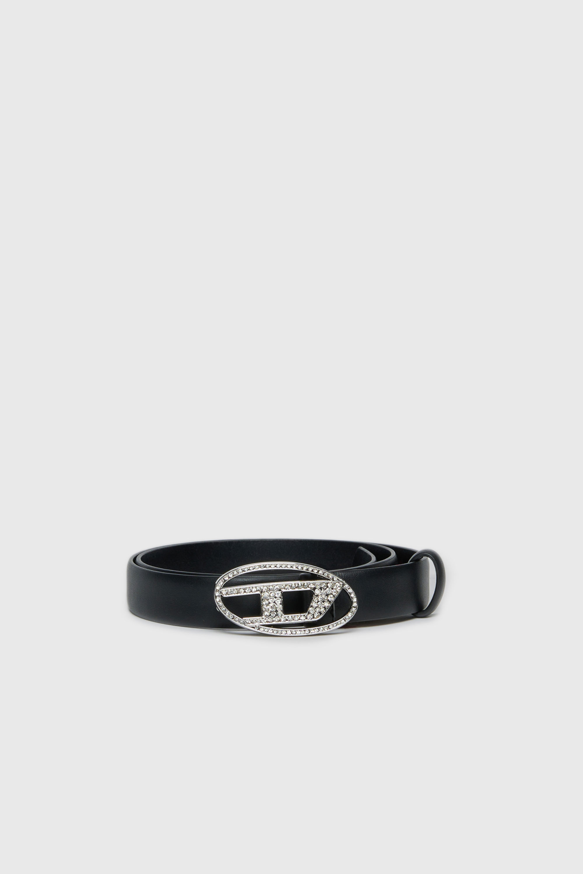 Diesel - B1DRCRYSTAL, Woman's 2cm leather belt with jewel buckle in Black - 1
