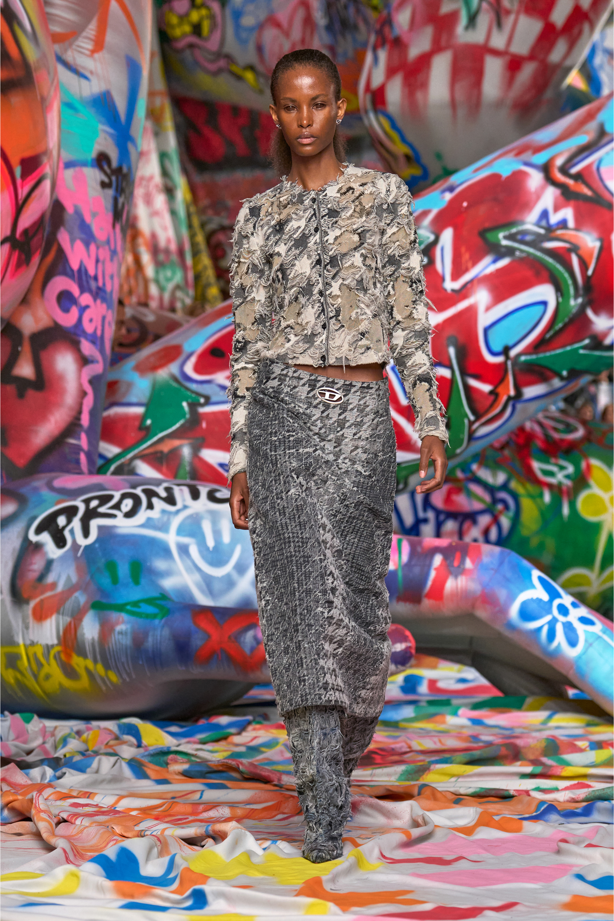 Diesel - M-SIBYLLA, Woman's Cardigan in devoré houndstooth jacquard in Grey/White - 3