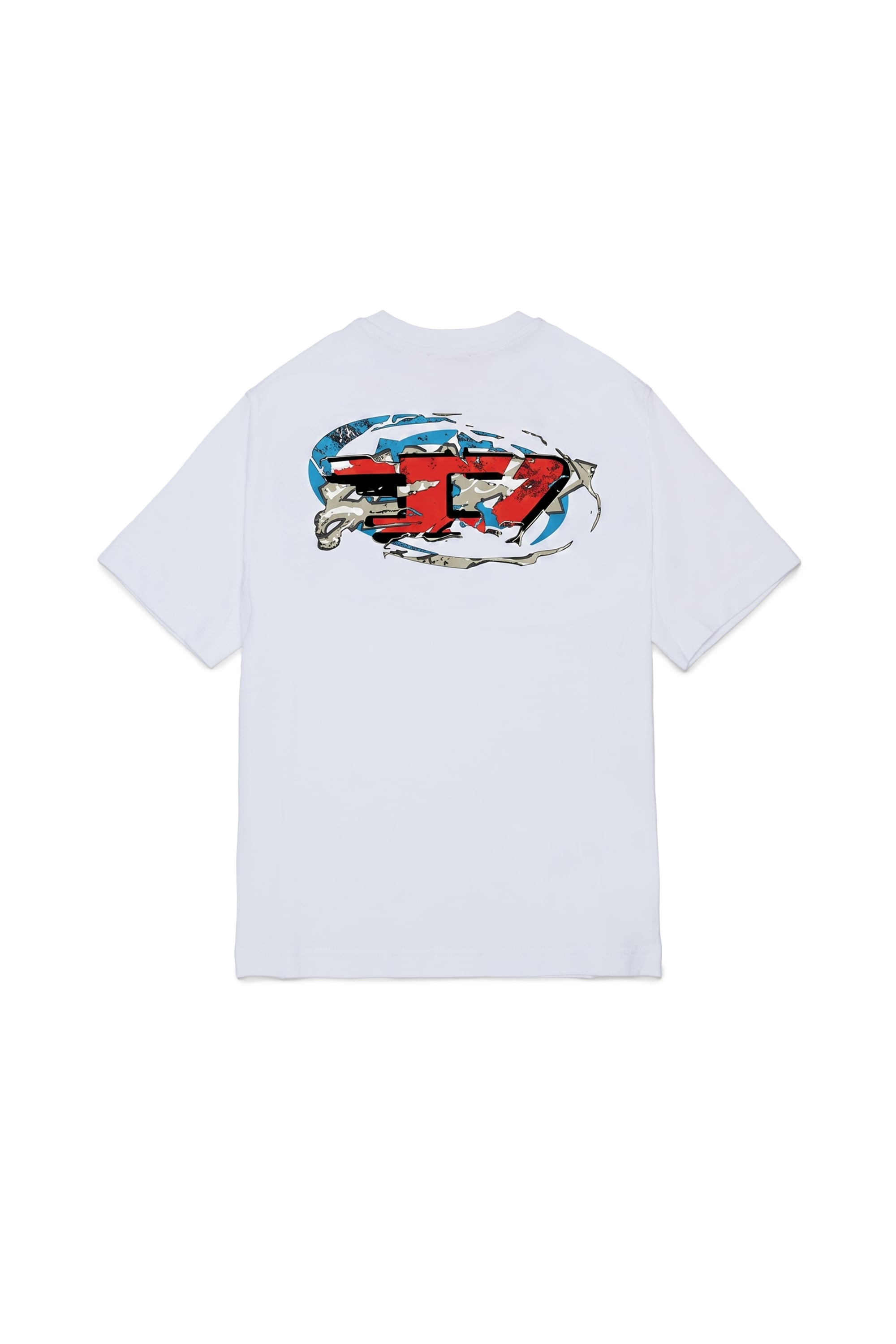 Diesel - TSCRAP OVER, Man's T-shirt with Oval D embroidery and flock print in White - 2