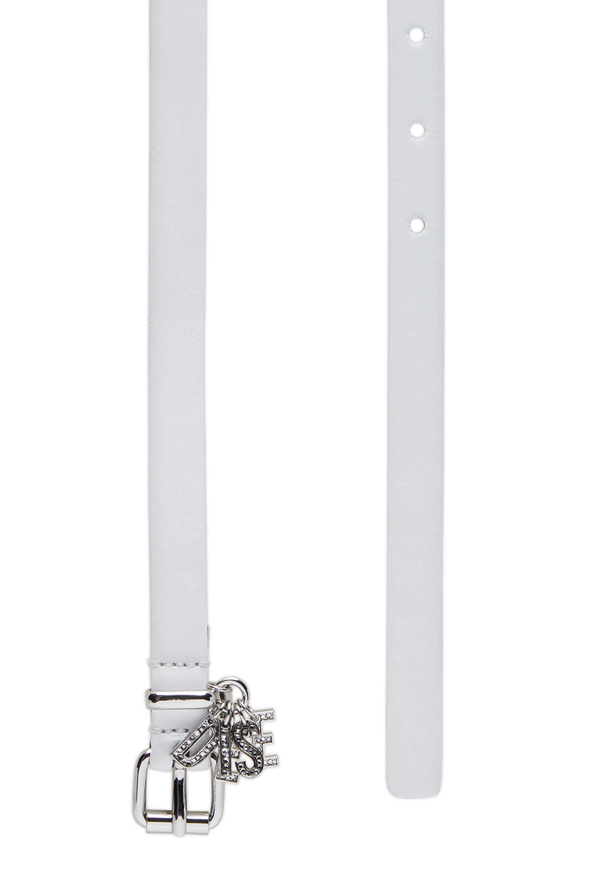 Diesel - B-CHARM-LOOP, Woman's 1.4cm leather belt with crystal logo charms in White - 2