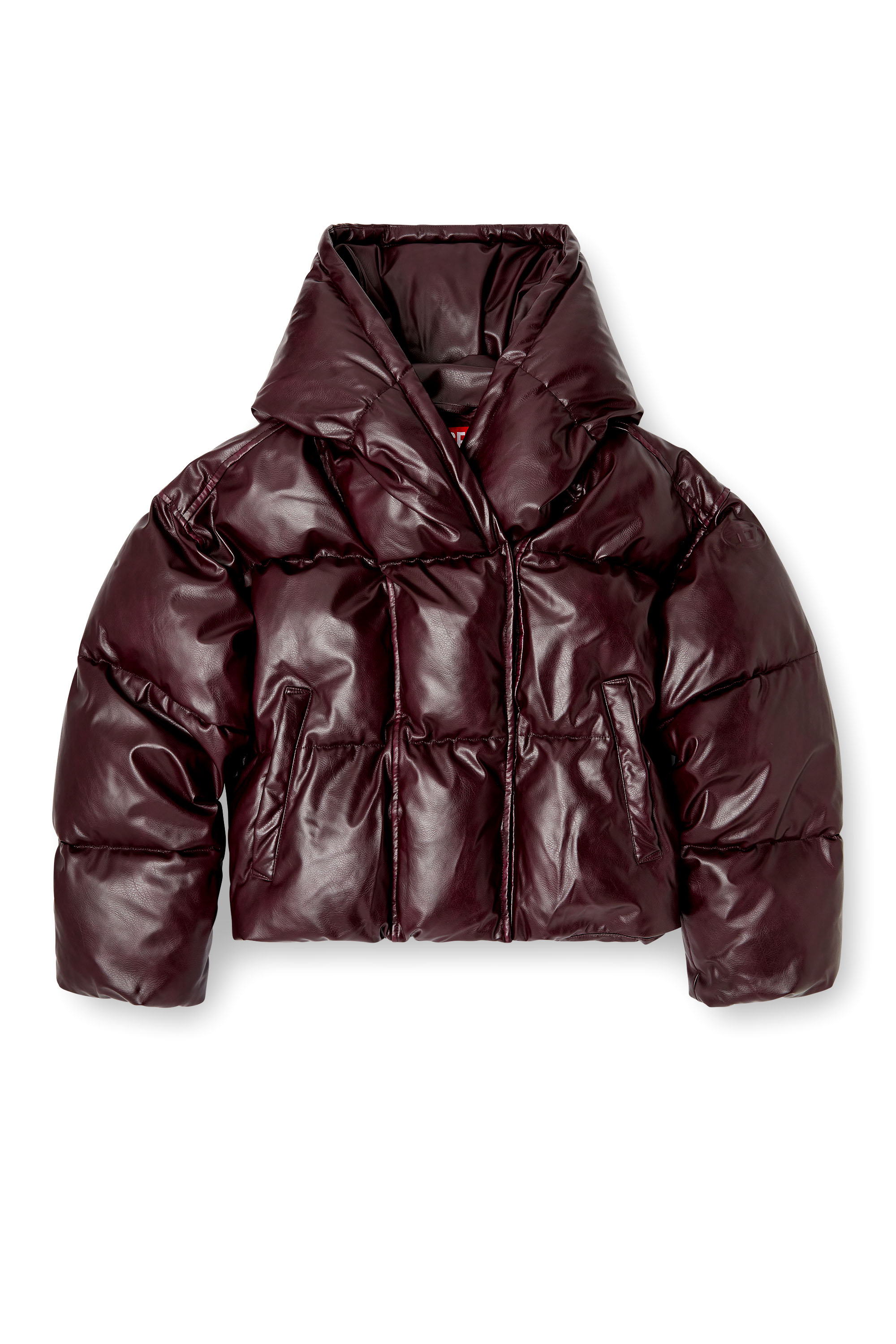 Diesel - FR-W-ILLEY, Woman's Burgundy hooded puffer jacket in coated fabric in Burgundy - 3