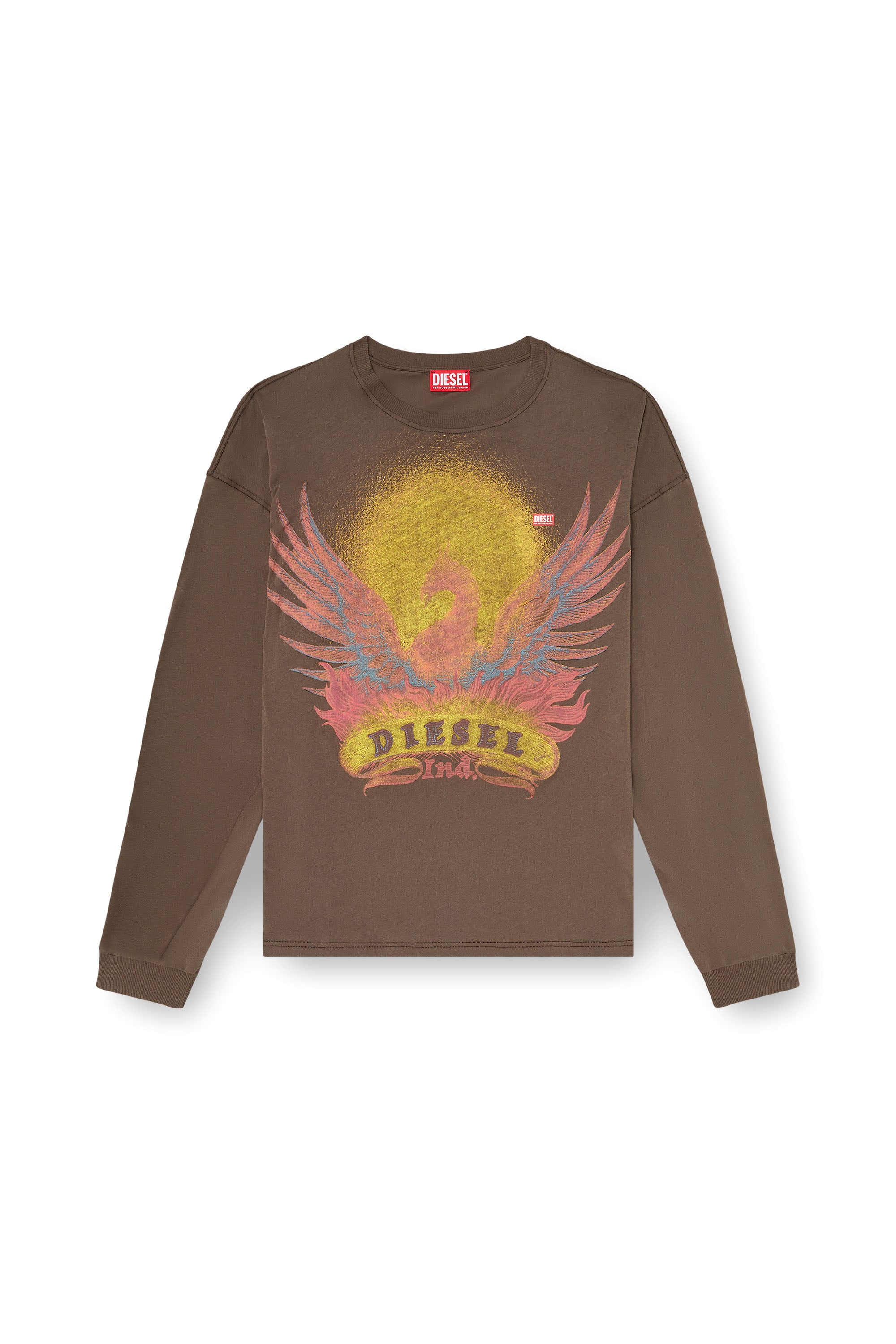 Diesel - T-BOXT-LS-AA1, Man's Long sleeve T-shirt with Phoenix graphic in Brown - 3