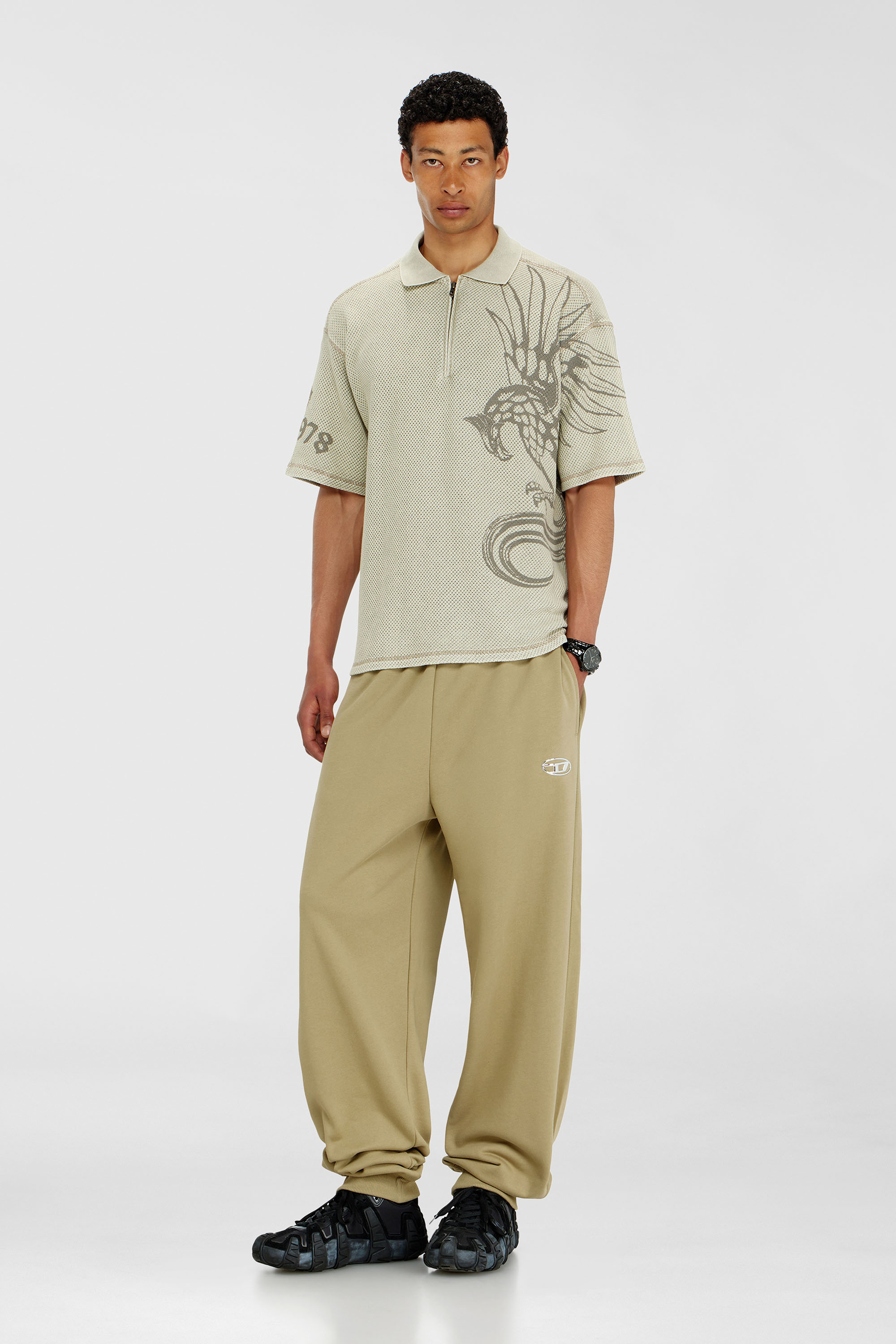 Diesel - P-MARKY-IOD, Man's Cotton pants with metallic Oval D in Beige - 1