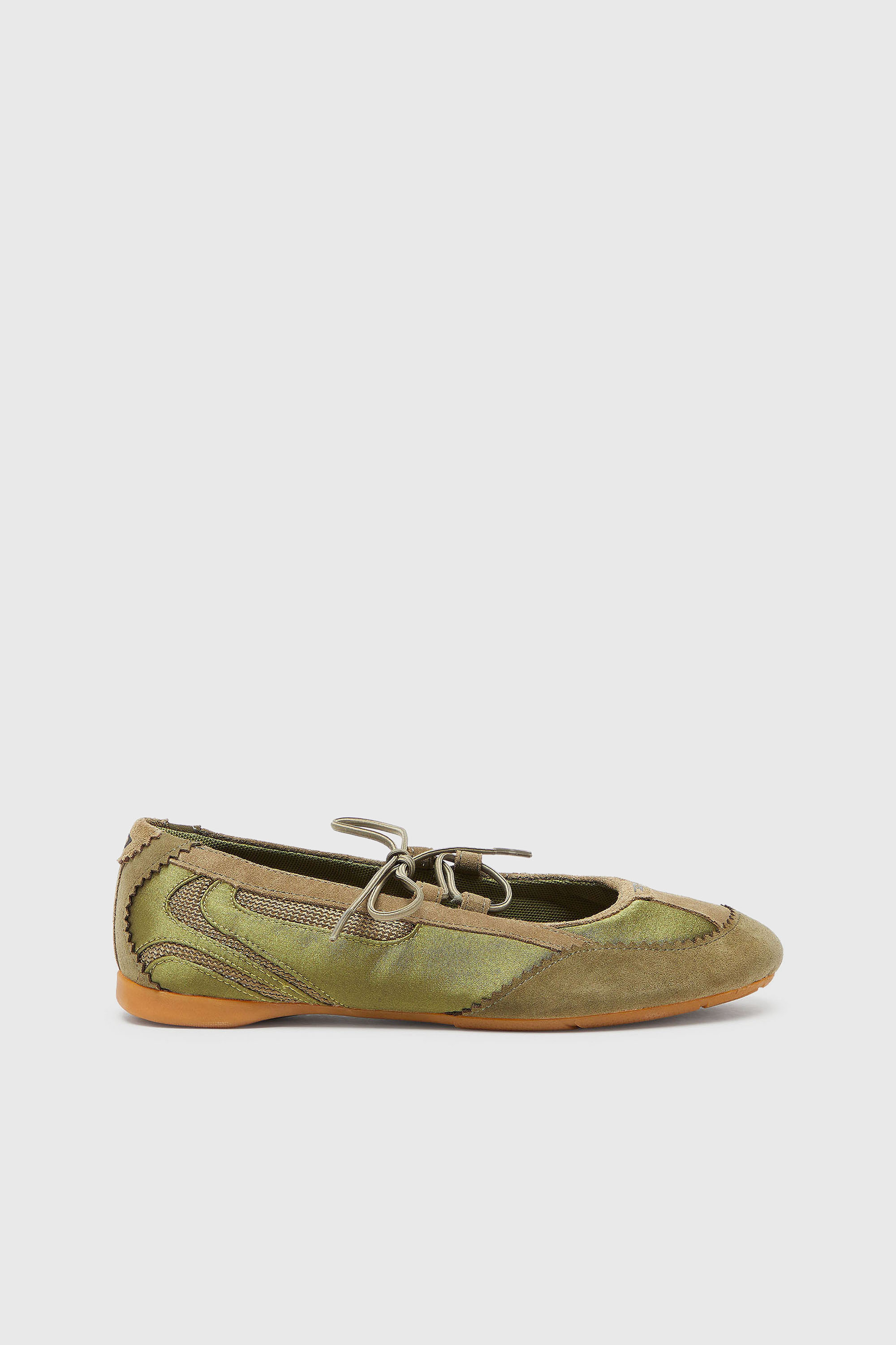 D-Mile - Lace-up ballerina flats in leather and mesh