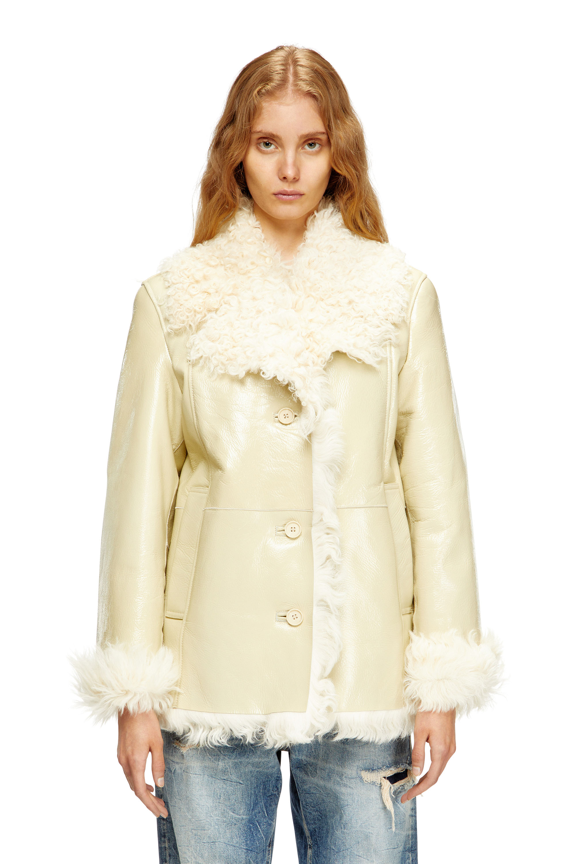 Diesel - L-ACONIC, Woman's Patent shearling jacket in null - 1