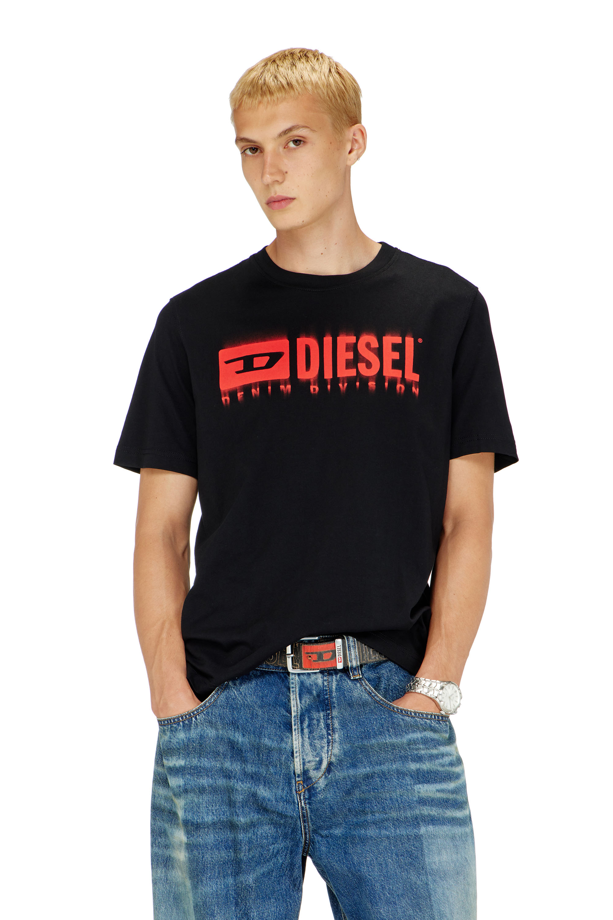 Diesel - T-ADJUST-Q7, Man's T-shirt with blurry Diesel logo in Black - 1