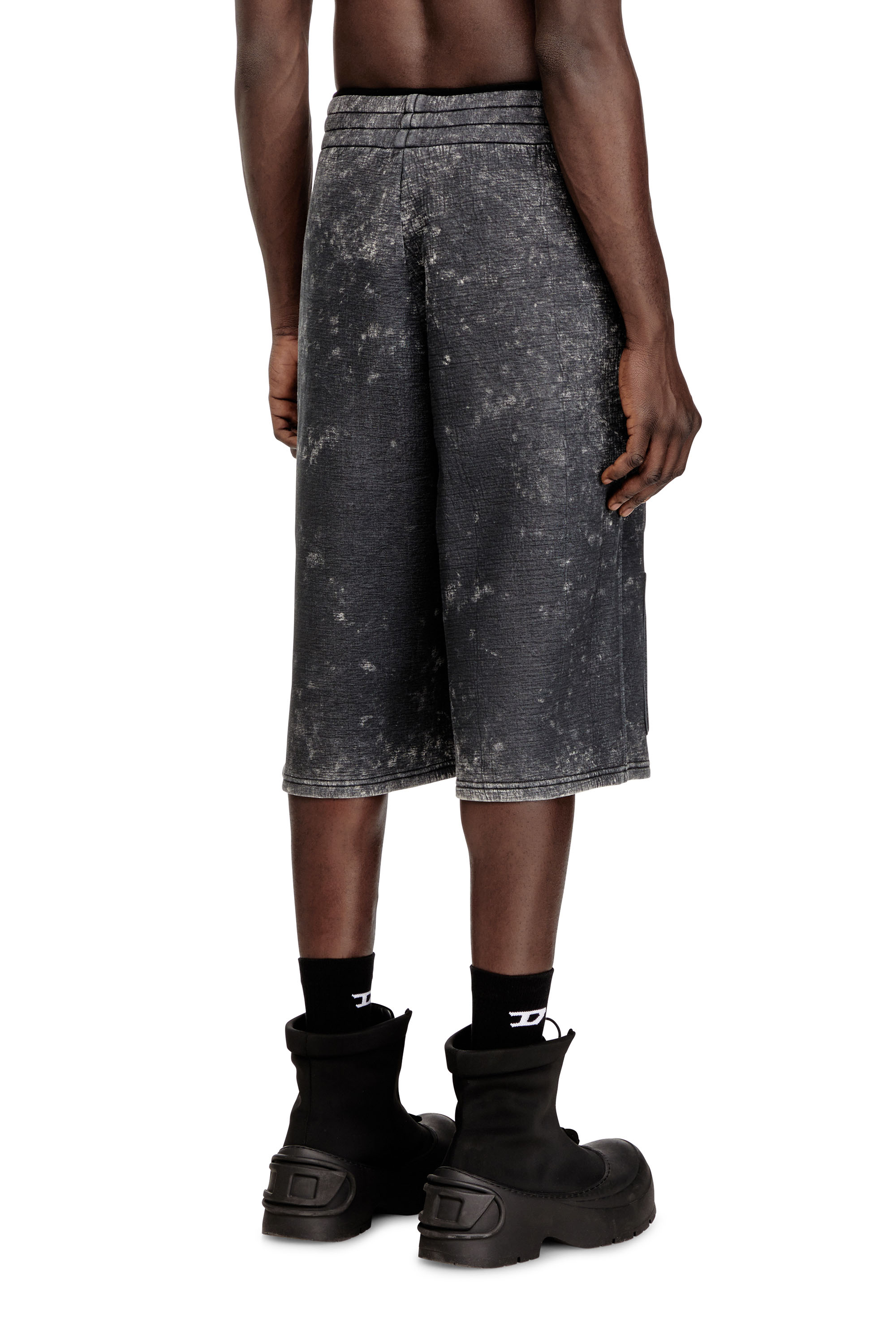 Diesel - S-TYP, Unisex's Wide-leg shorts in marble-effect scuba in Black/Dark grey - 3