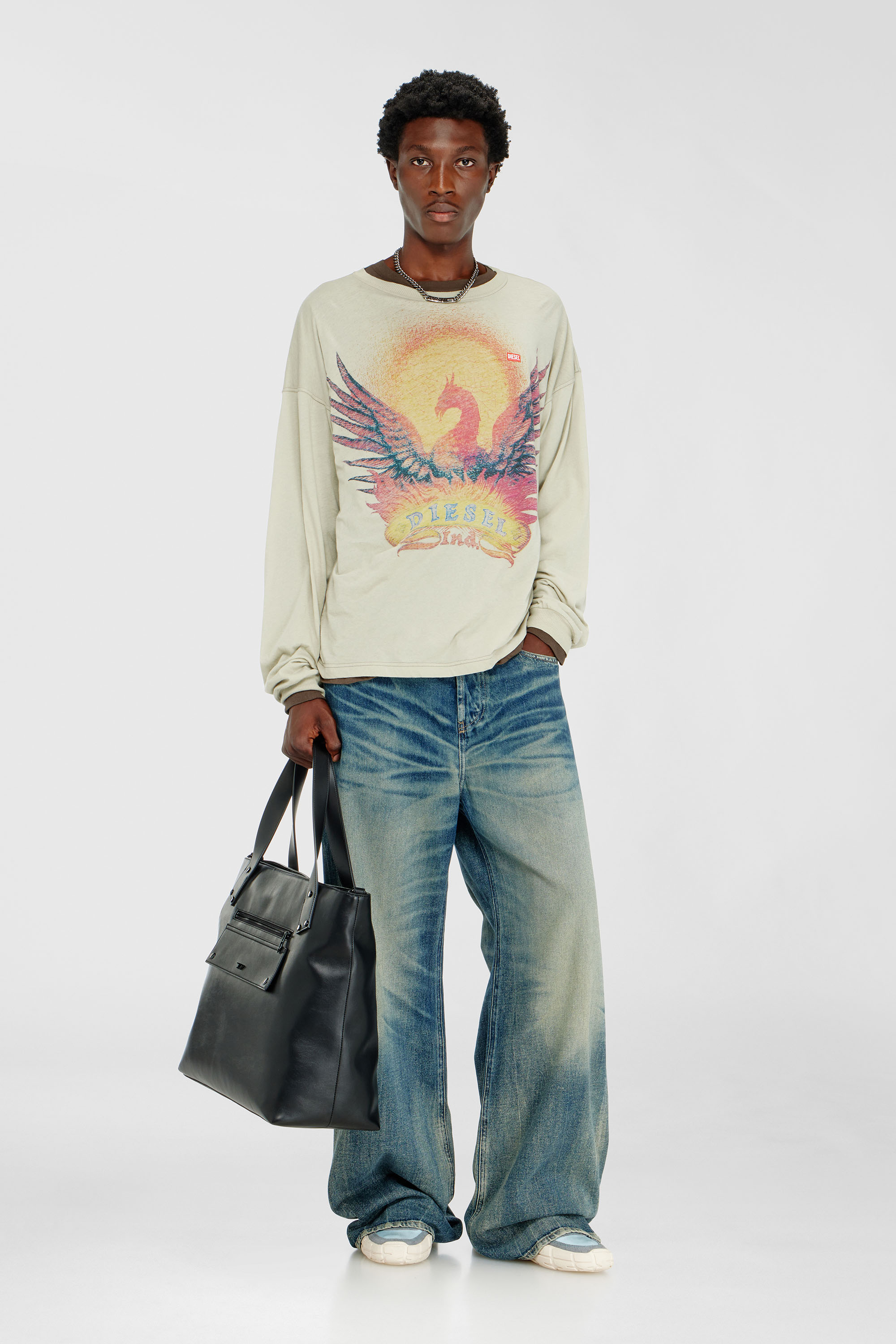 Diesel - T-BOXT-LS-AA1, Man's Long sleeve T-shirt with Phoenix graphic in Beige - 1