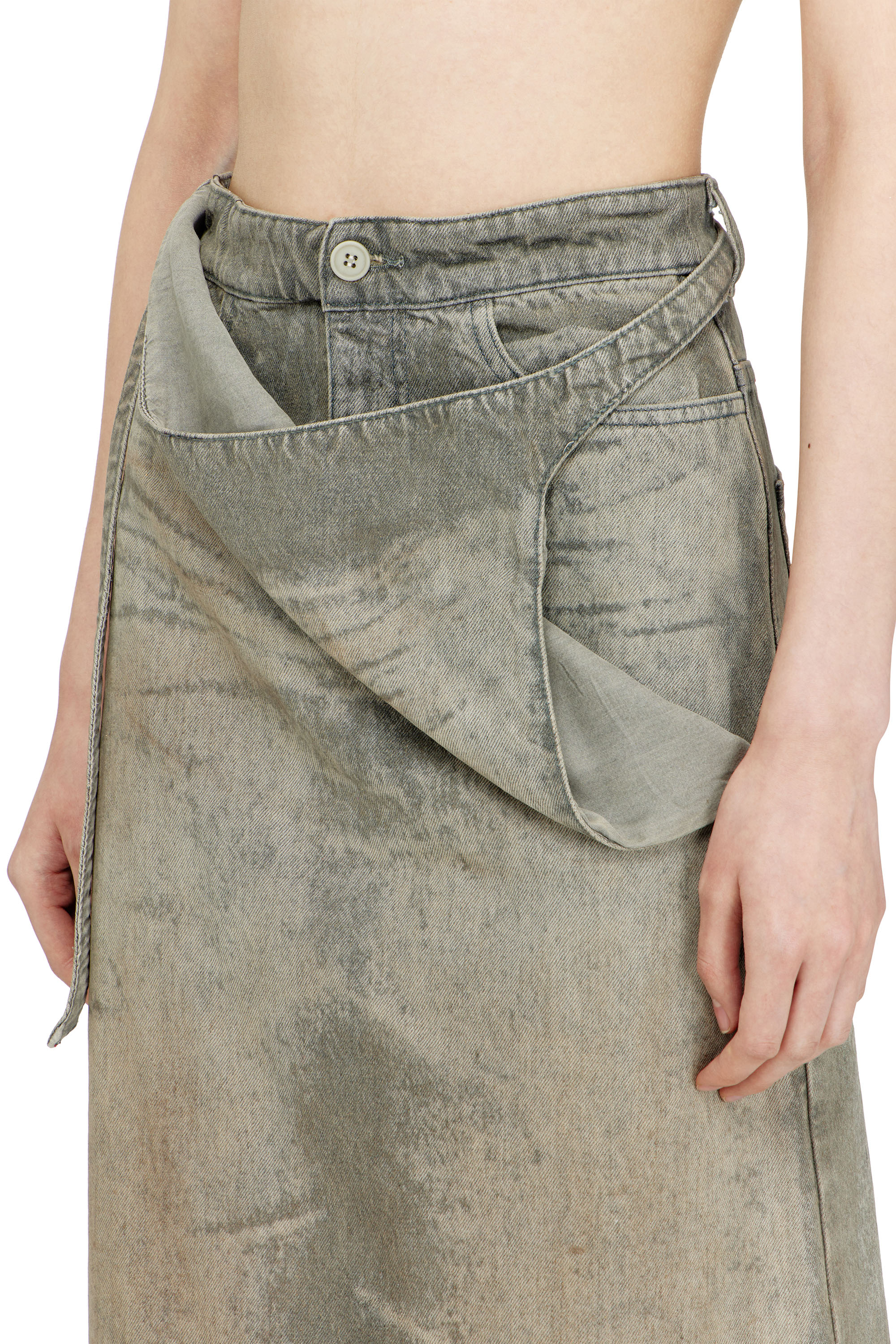 Diesel - DE-MORIKA-FSI, Woman's Midi skirt in cotton-hemp satin denim in Grey - 5
