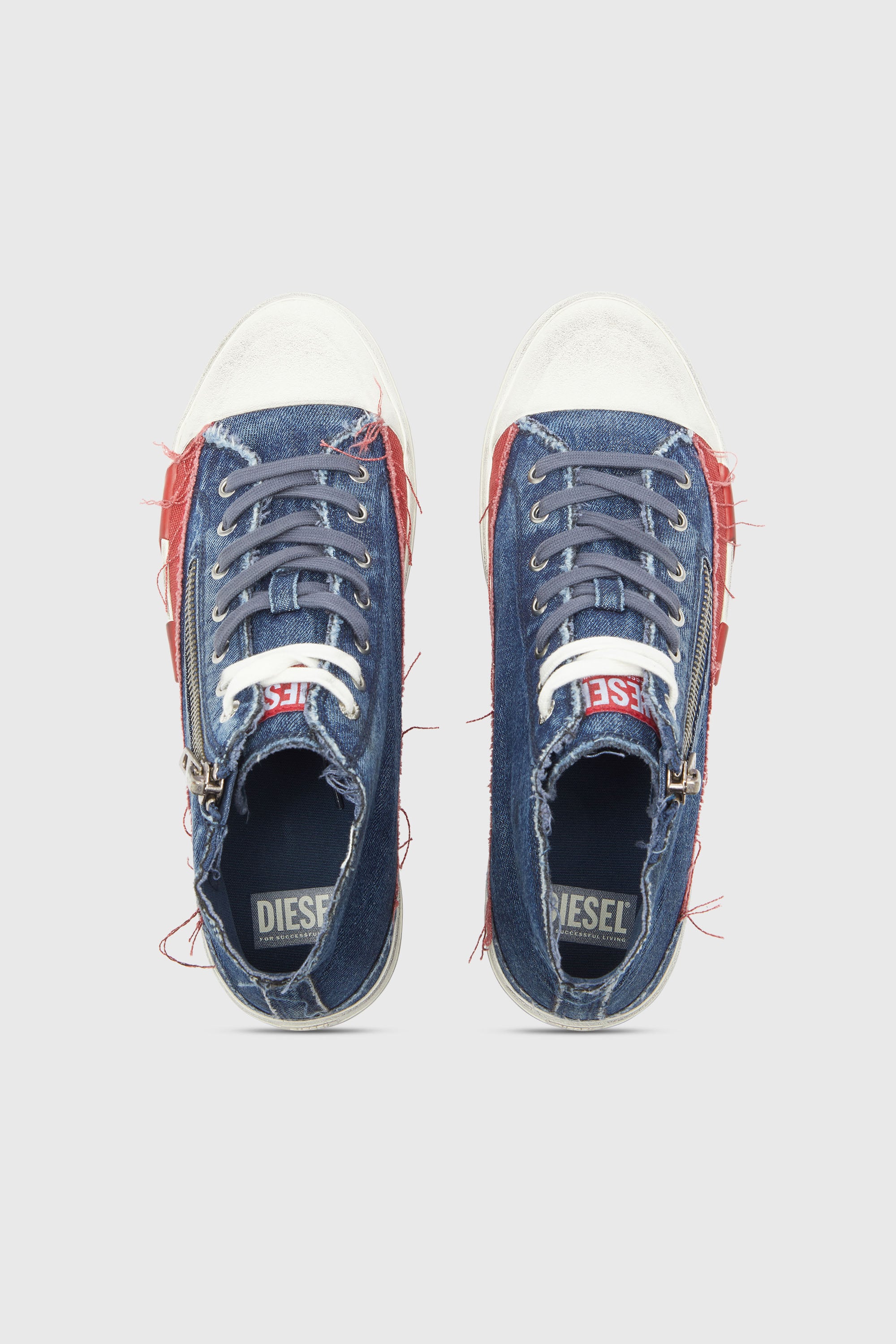 Diesel - S-D-VERSE ZIP MID II, Man's S-D-Verse -  Denim sneakers with D logo in Medium blue - 4