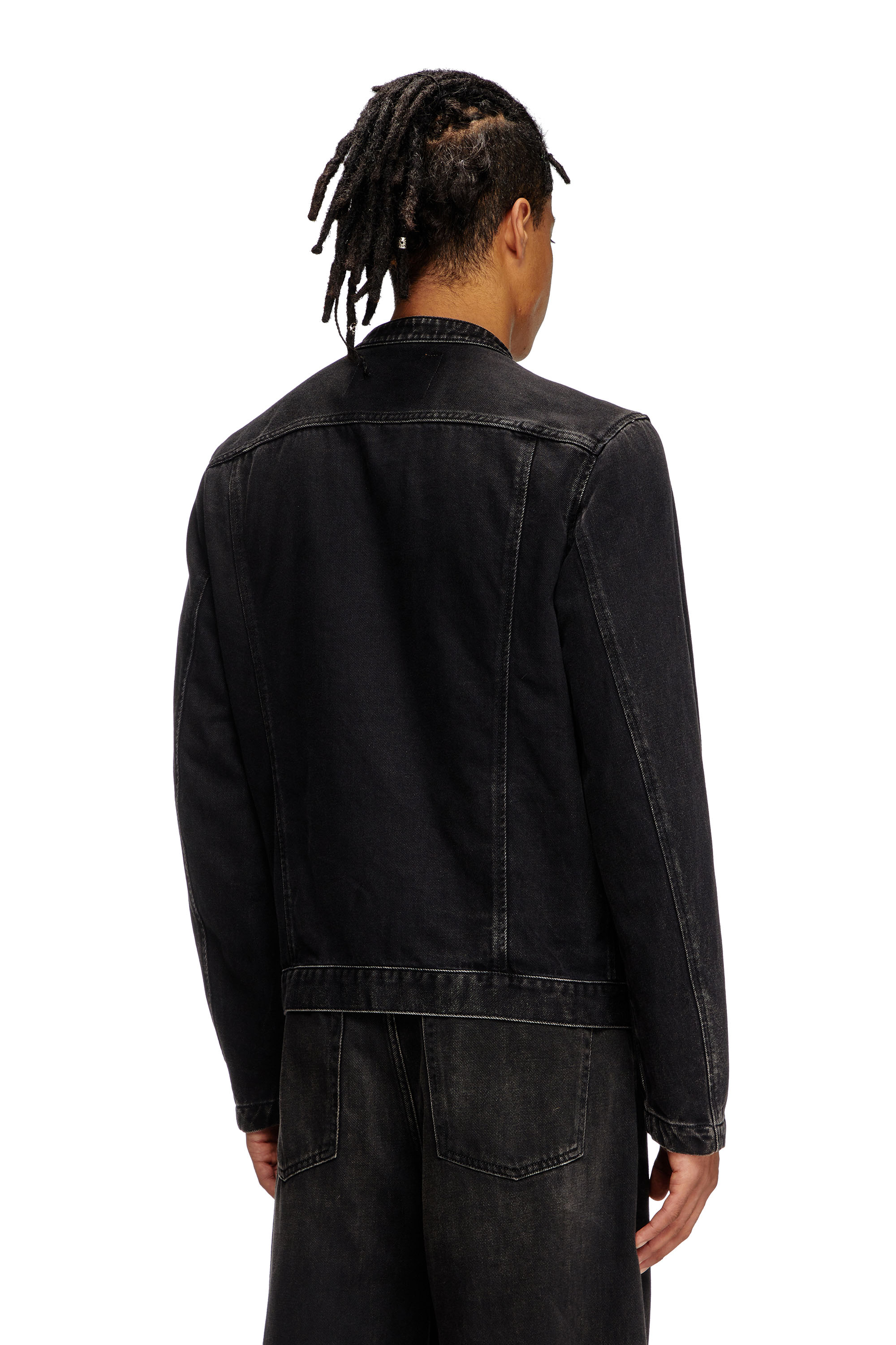 Diesel - D-GLORY, Man's Moto jacket in clean-wash denim in Black - 4