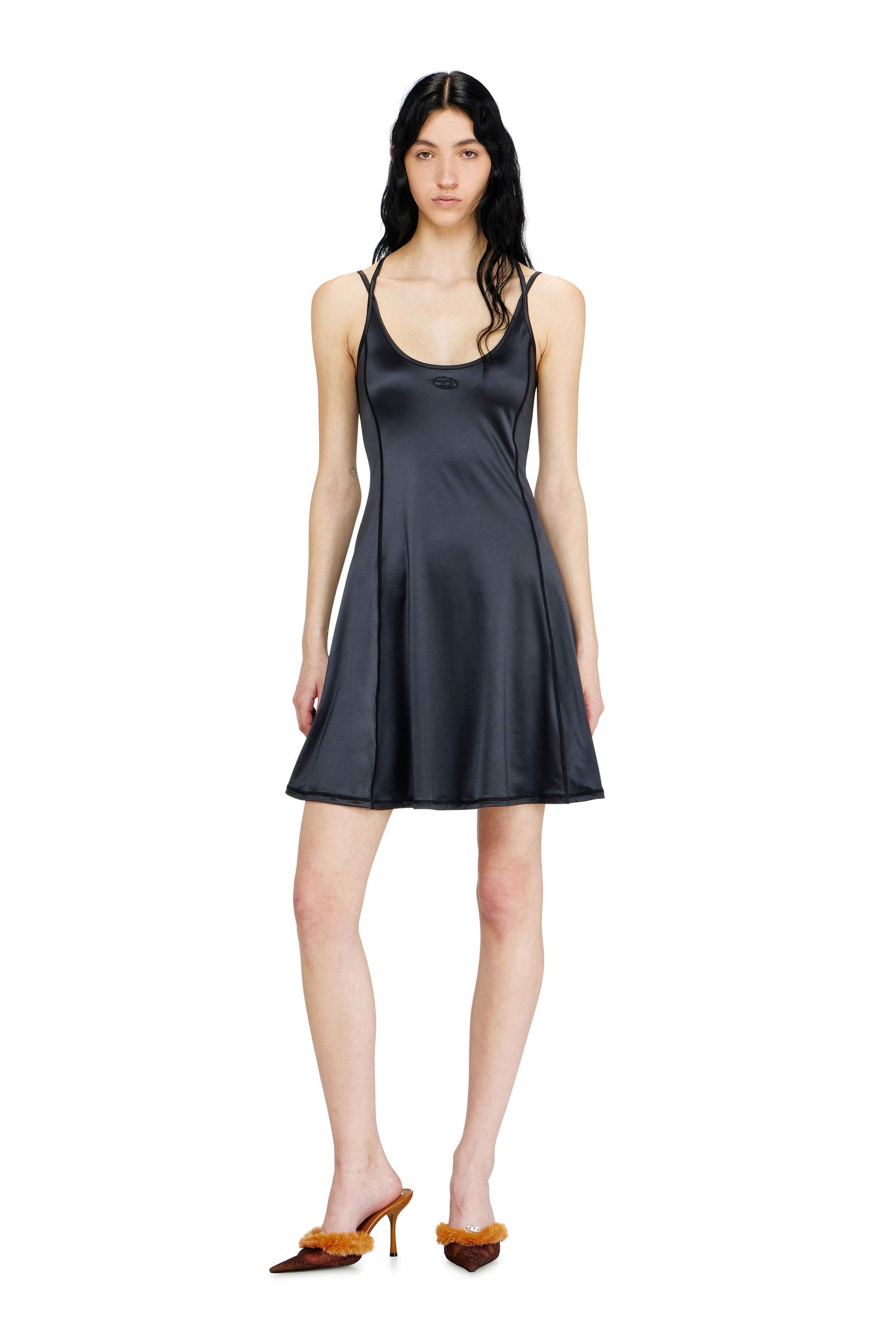 Diesel - D-IMMY, Woman's Fluid mini dress with double straps in Black - 3