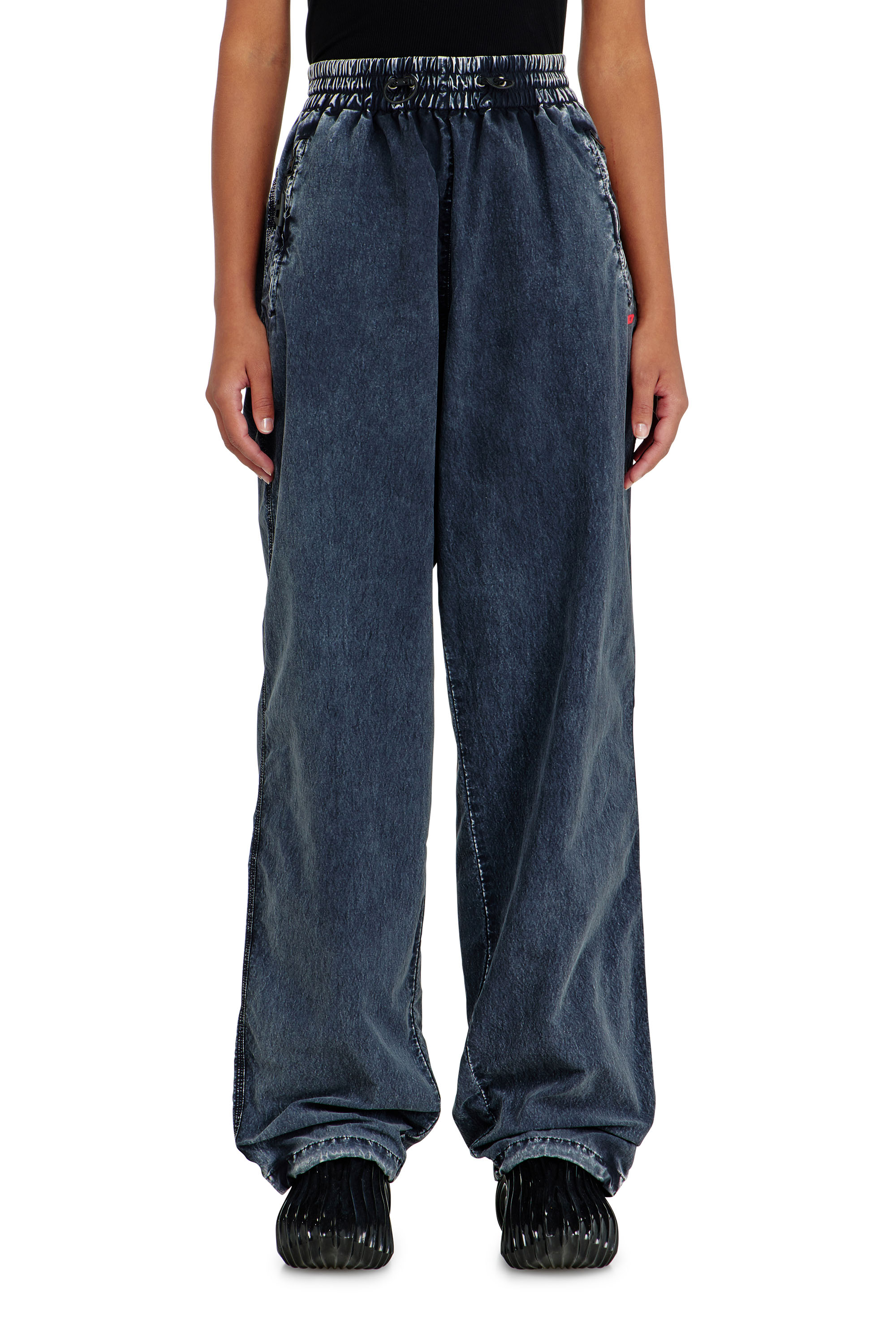 Diesel - P-APYRI, Woman's Acid-wash track pants in nylon Taslan in Dark Blue - 3