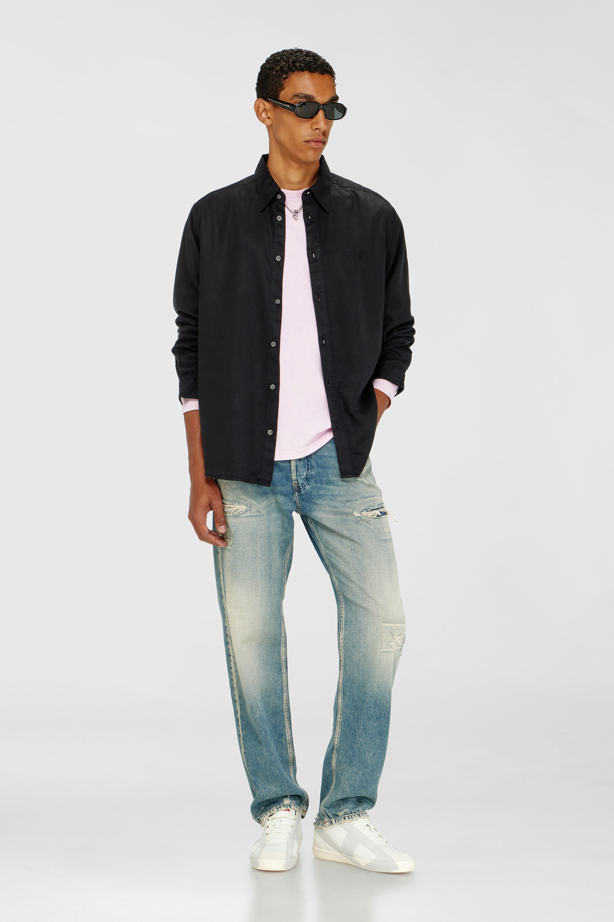 Diesel - S-SIMPLY-C, Man's Fluid shirt with logo embroidery in Black - 1