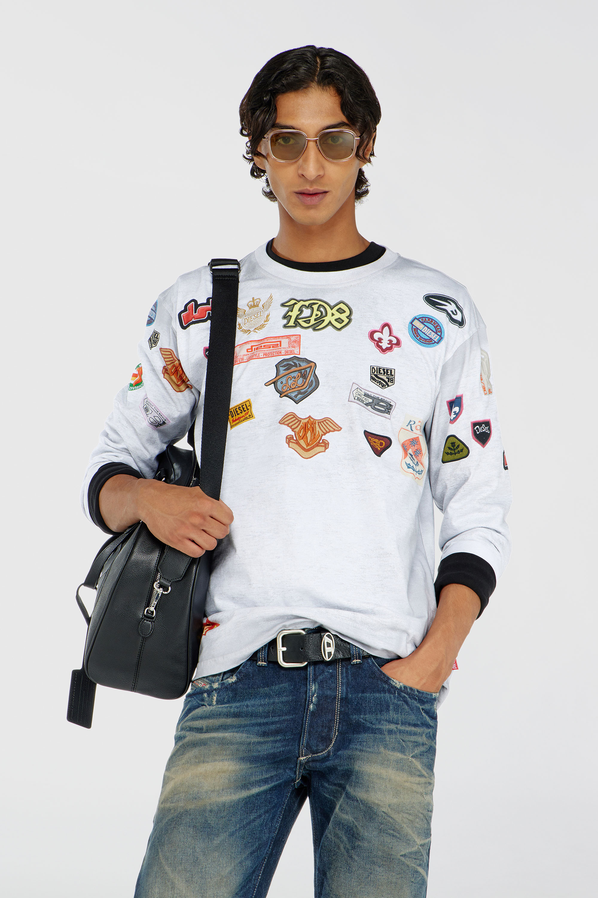 Diesel - T-NORME-LS-PATCHES, Man's Long-sleeve T-shirt with all-over patches print in White - 1