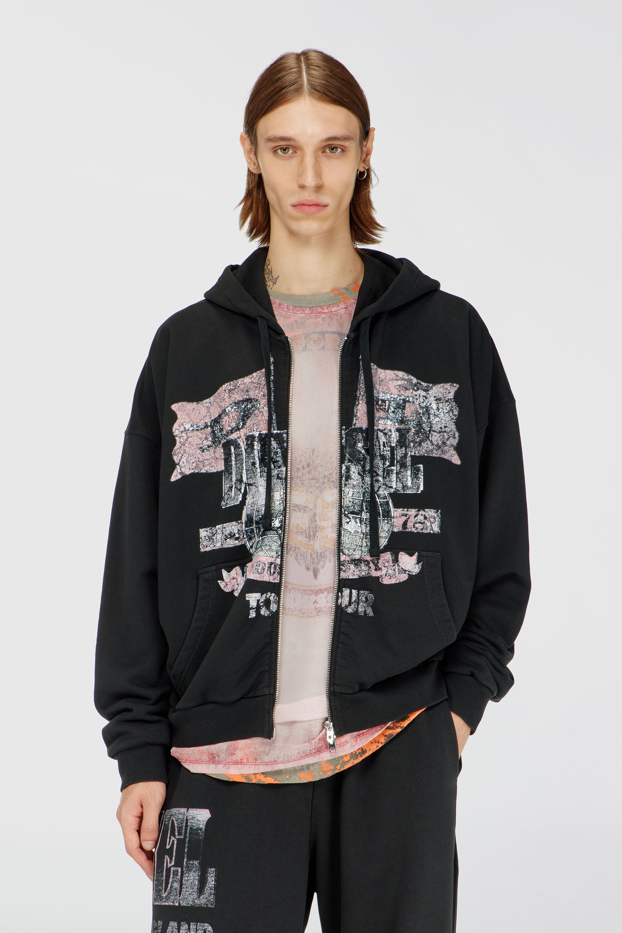 Diesel - S-WILL-ZIP, Man's Zip-up hoodie with concert graphics in null - 1