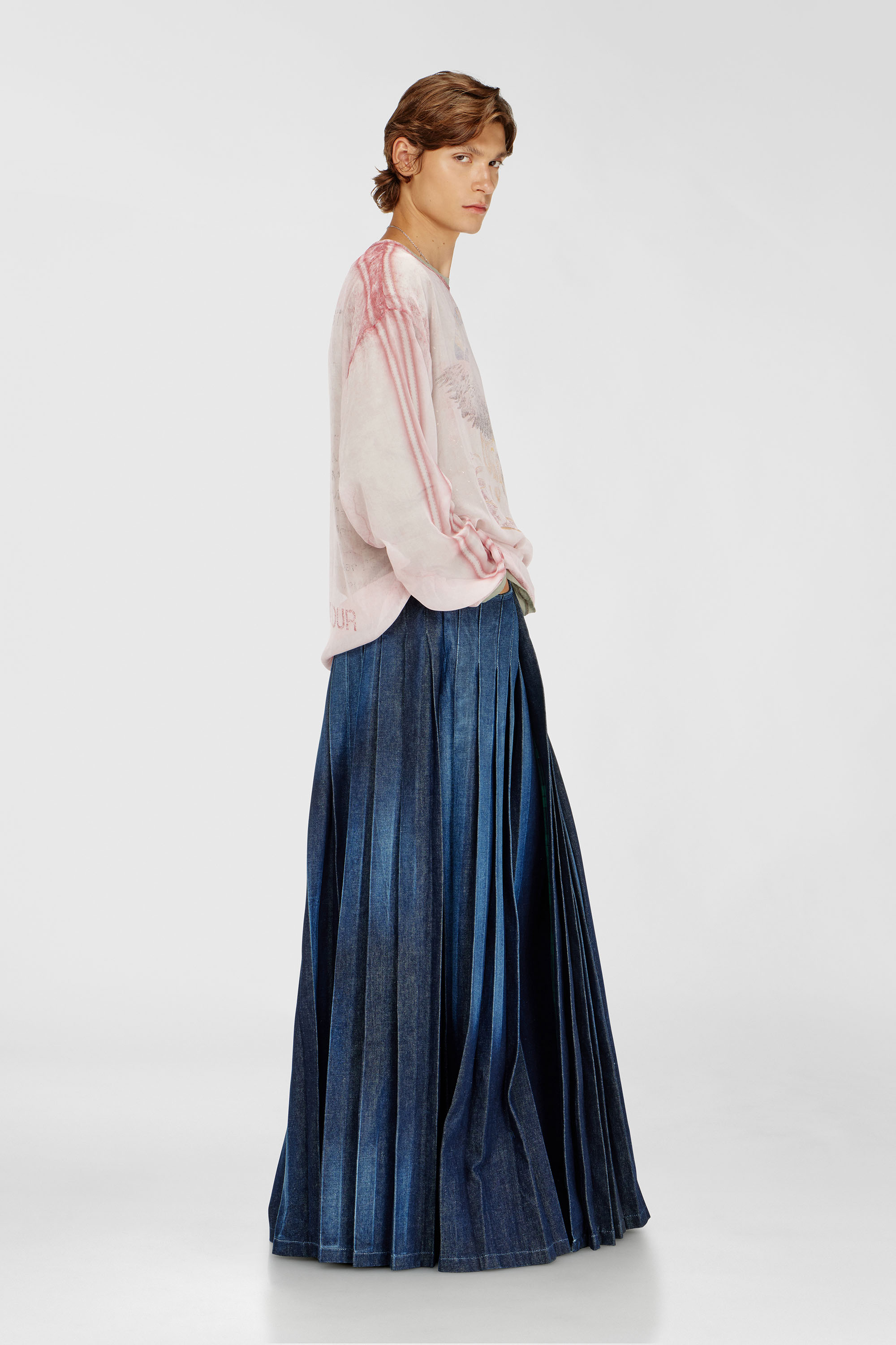 Diesel - D-QUILTY-FSJ1, Unisex's Long wrap skirt in pleated denim in null - 1