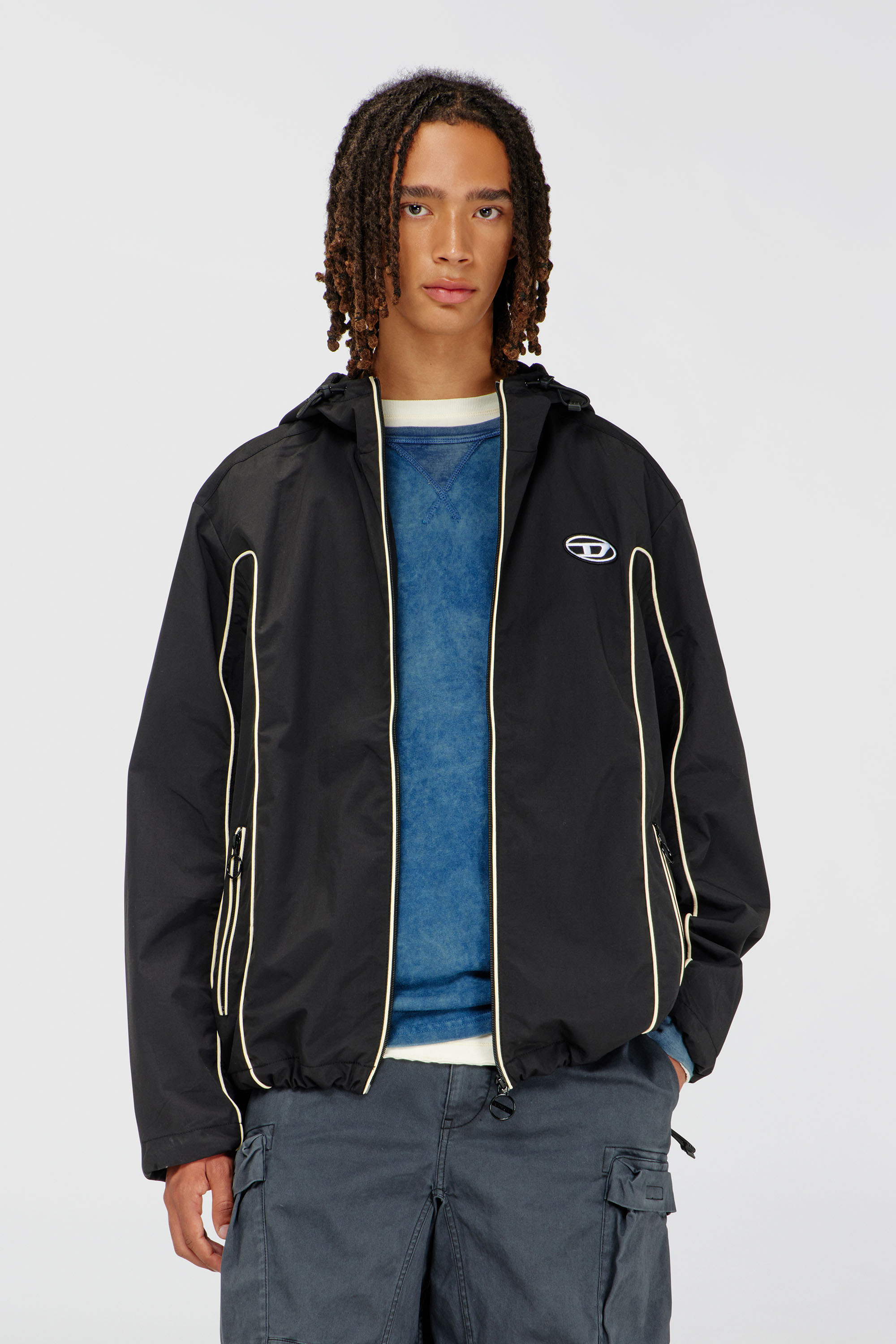 Diesel - J-HIVES, Man's Windbreaker with contrast piping in Black - 1