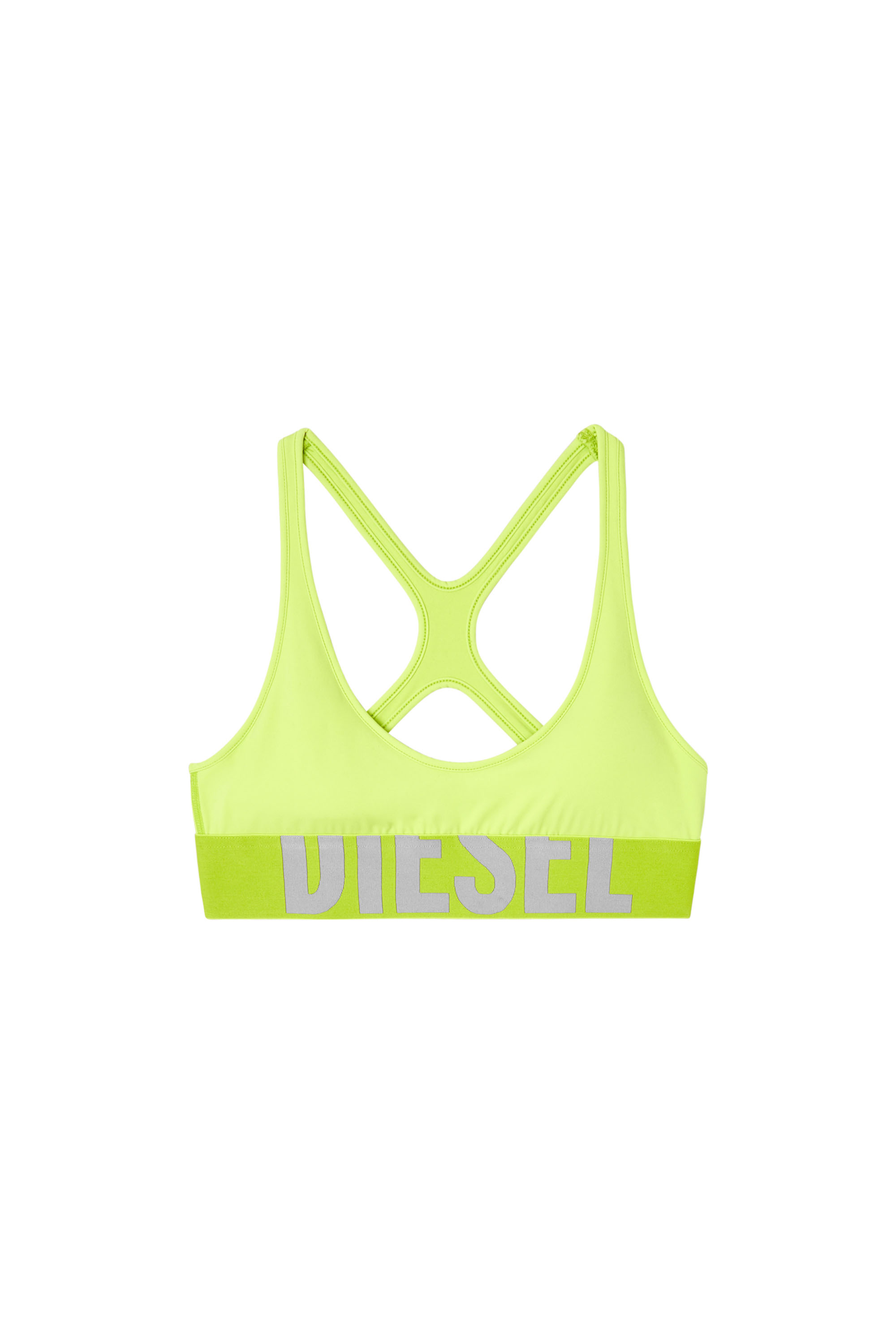 Diesel - ALLISON-D-POP, Woman's Microfibre sports bra with cut-off logo in Green Fluo - 2