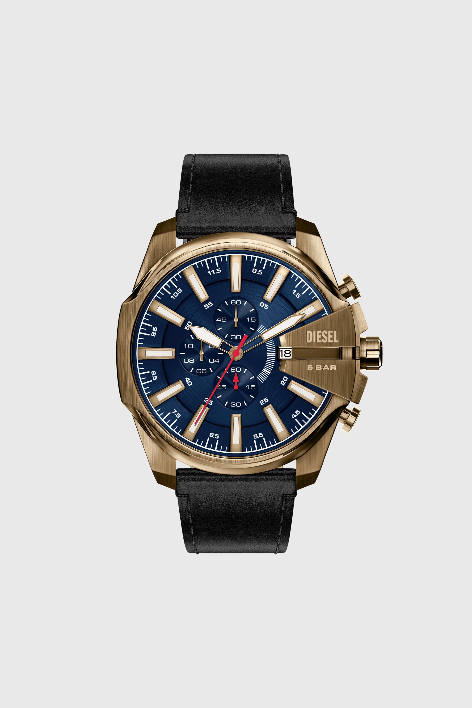 Mega Chief Slim antique gold-tone black leather watch