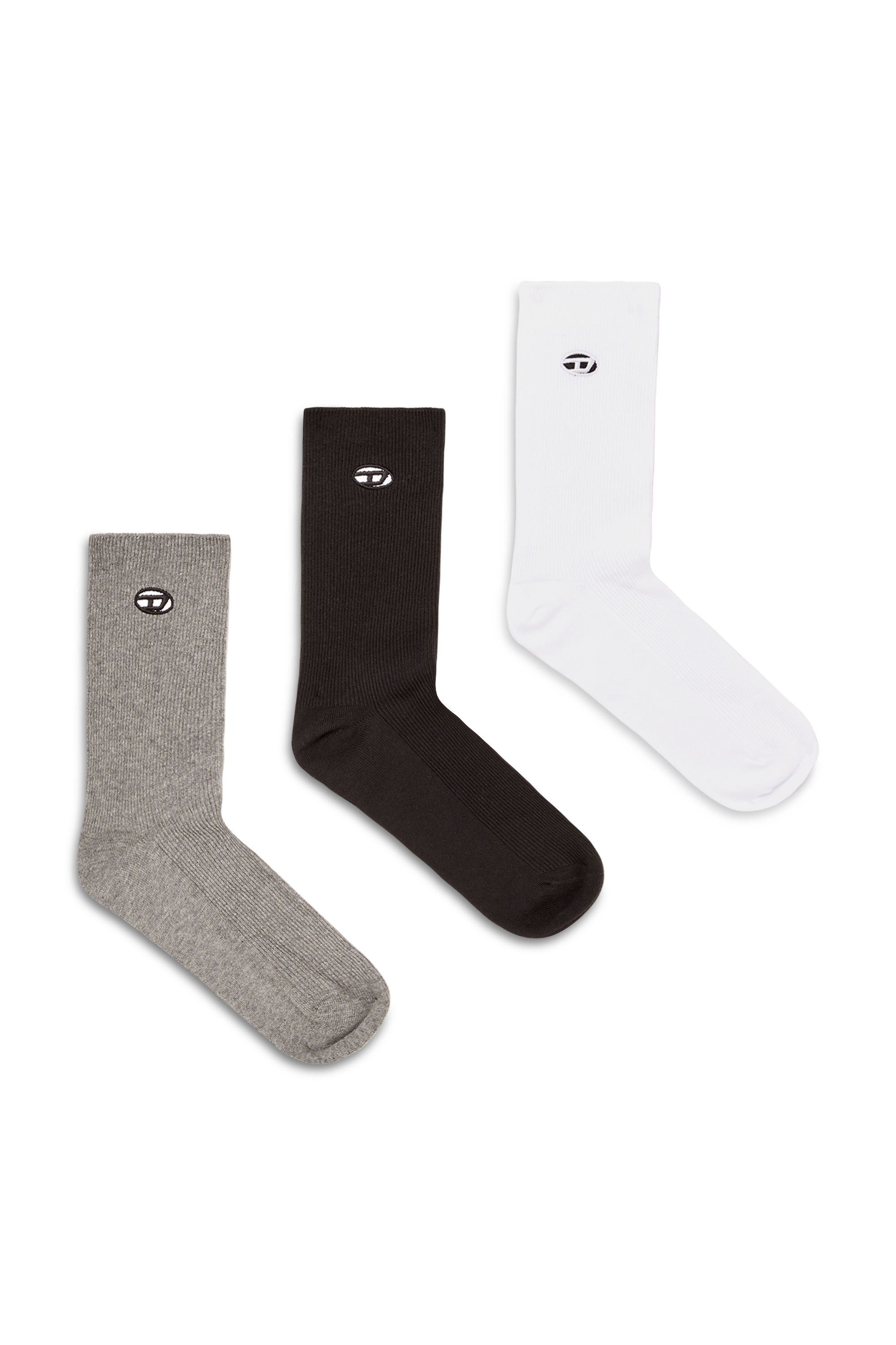Diesel - SKM-D-OVAL, Man's 3-pack of cotton socks with Oval D embroidery in Grey/White - 1