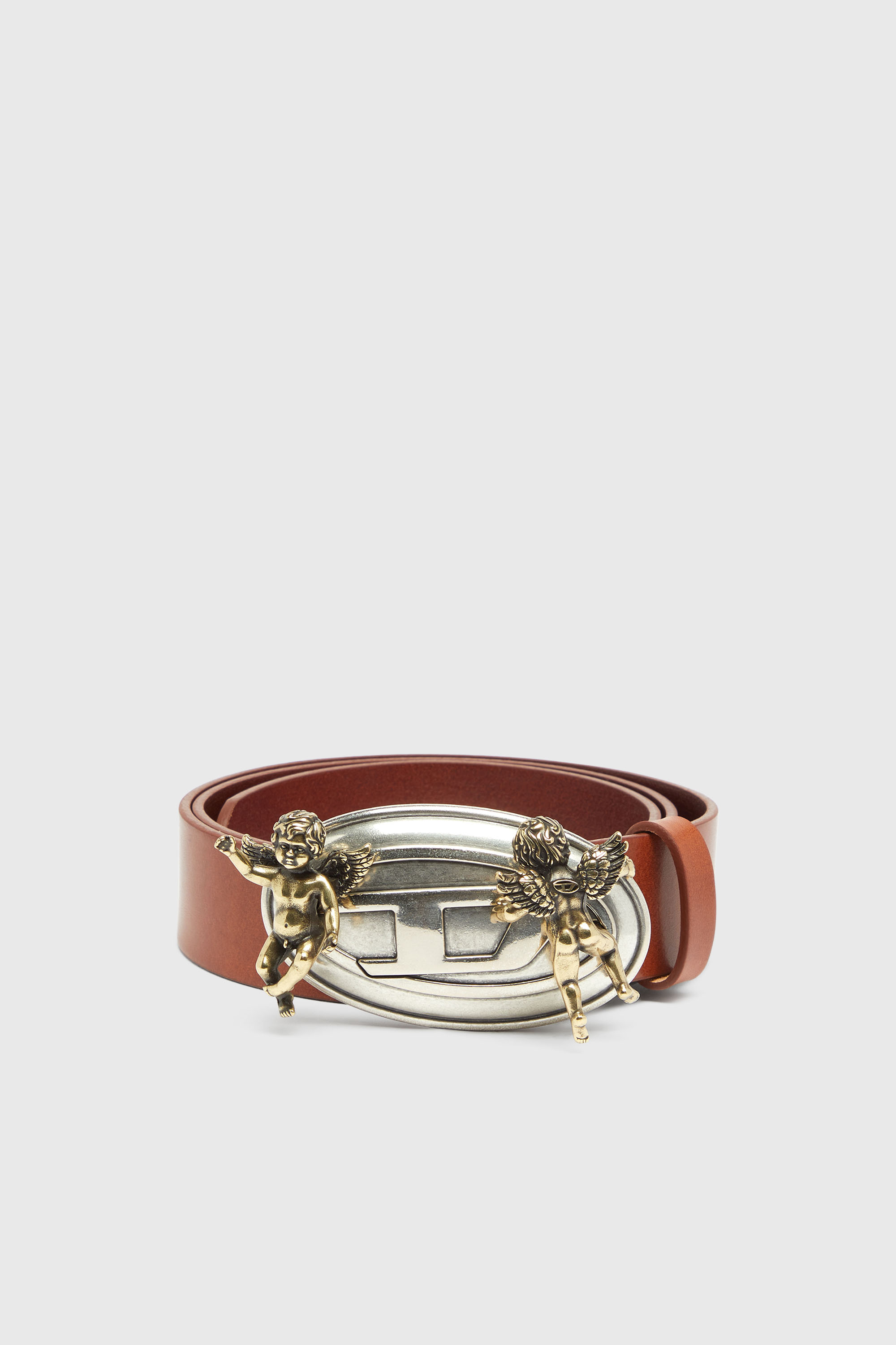 Diesel - B-OVAL ANGELS 35, Woman's 3.5cm leather belt with cherub Oval D buckle in Brown - 1
