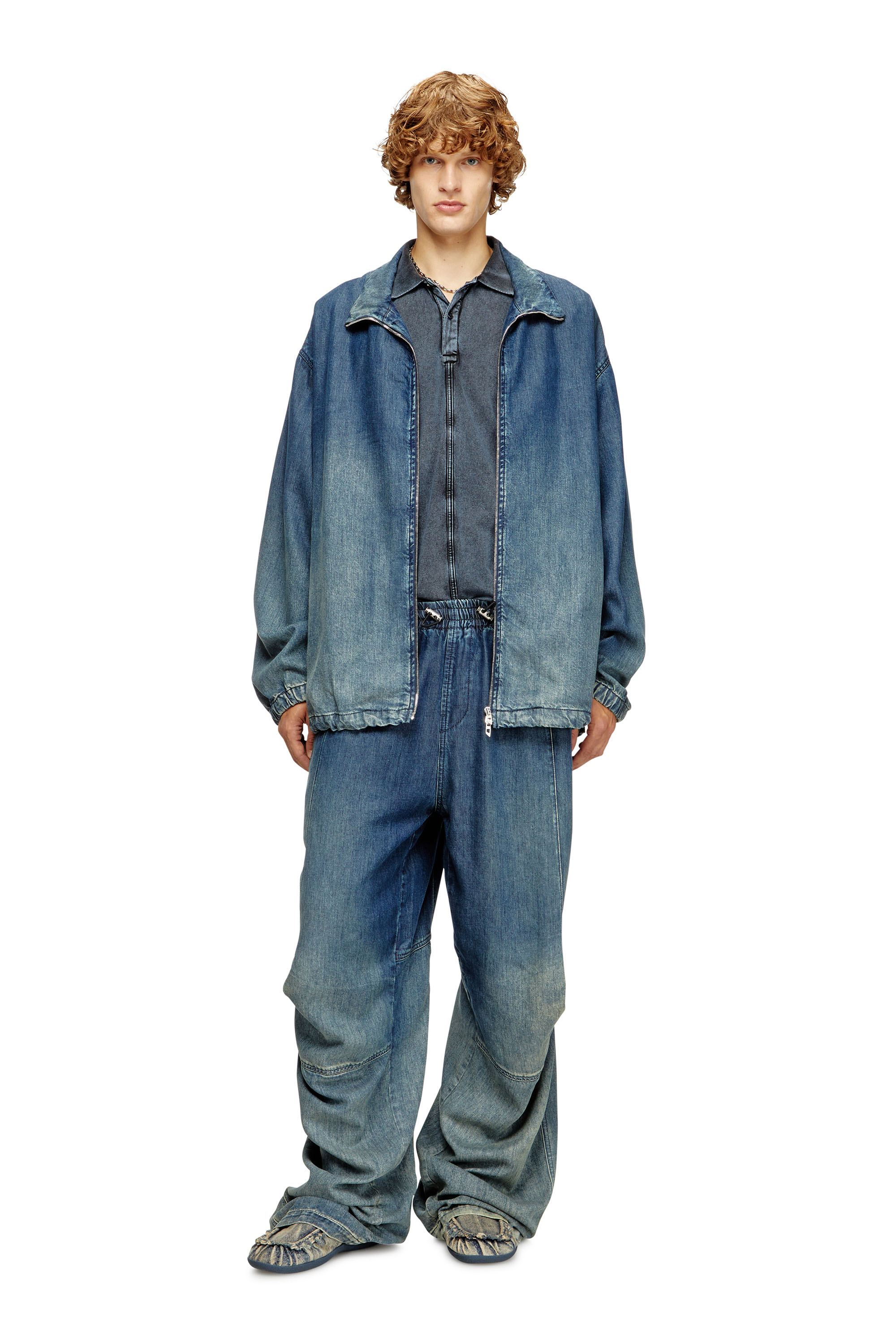 Diesel - D-KRAP-S6, Man's Zipped jacket in fluid denim in Dark Blue - 2