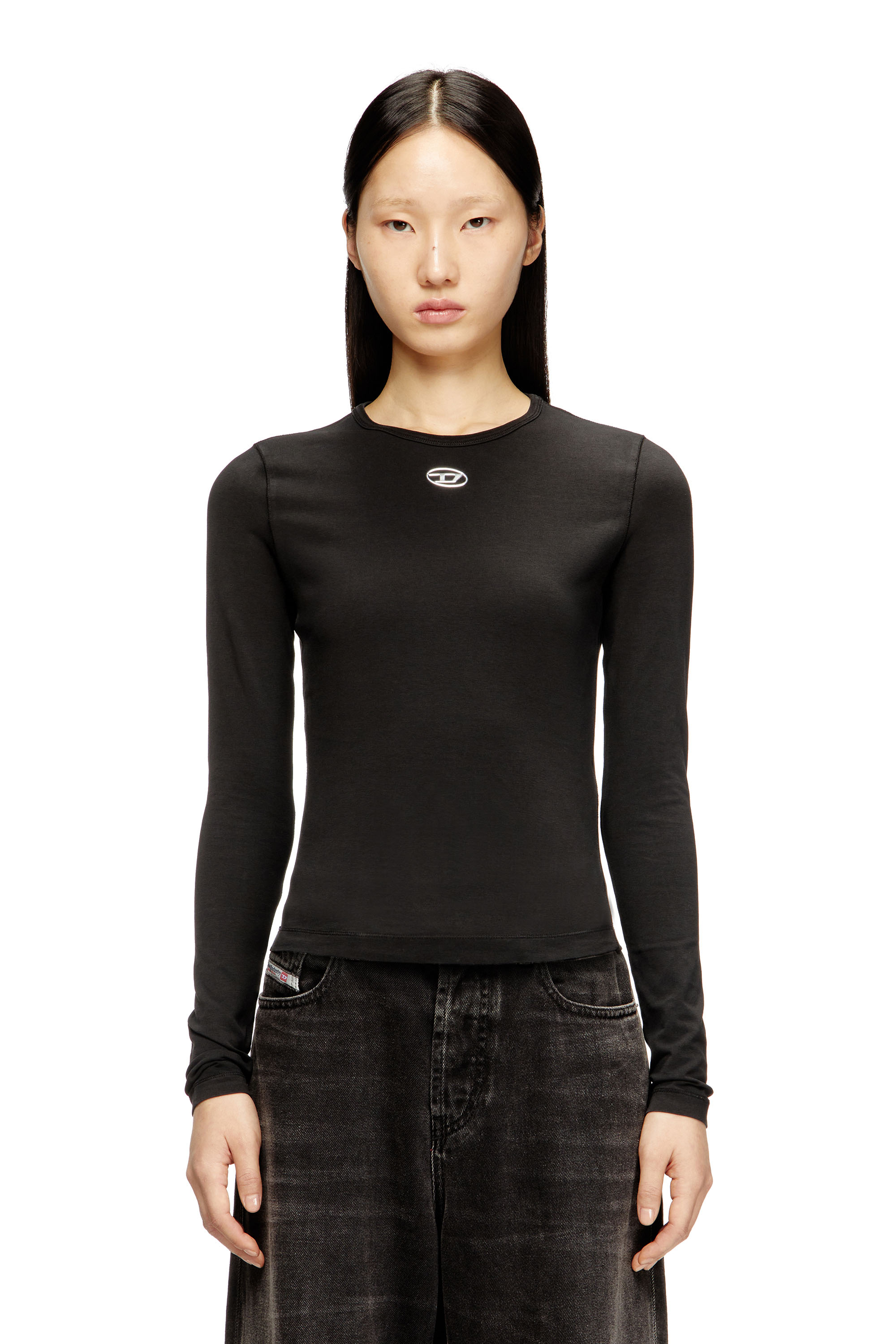 Diesel - T-UNCUTIESLONG-LS-OD, Woman's Cotton sweater with Oval D logo in Black - 1