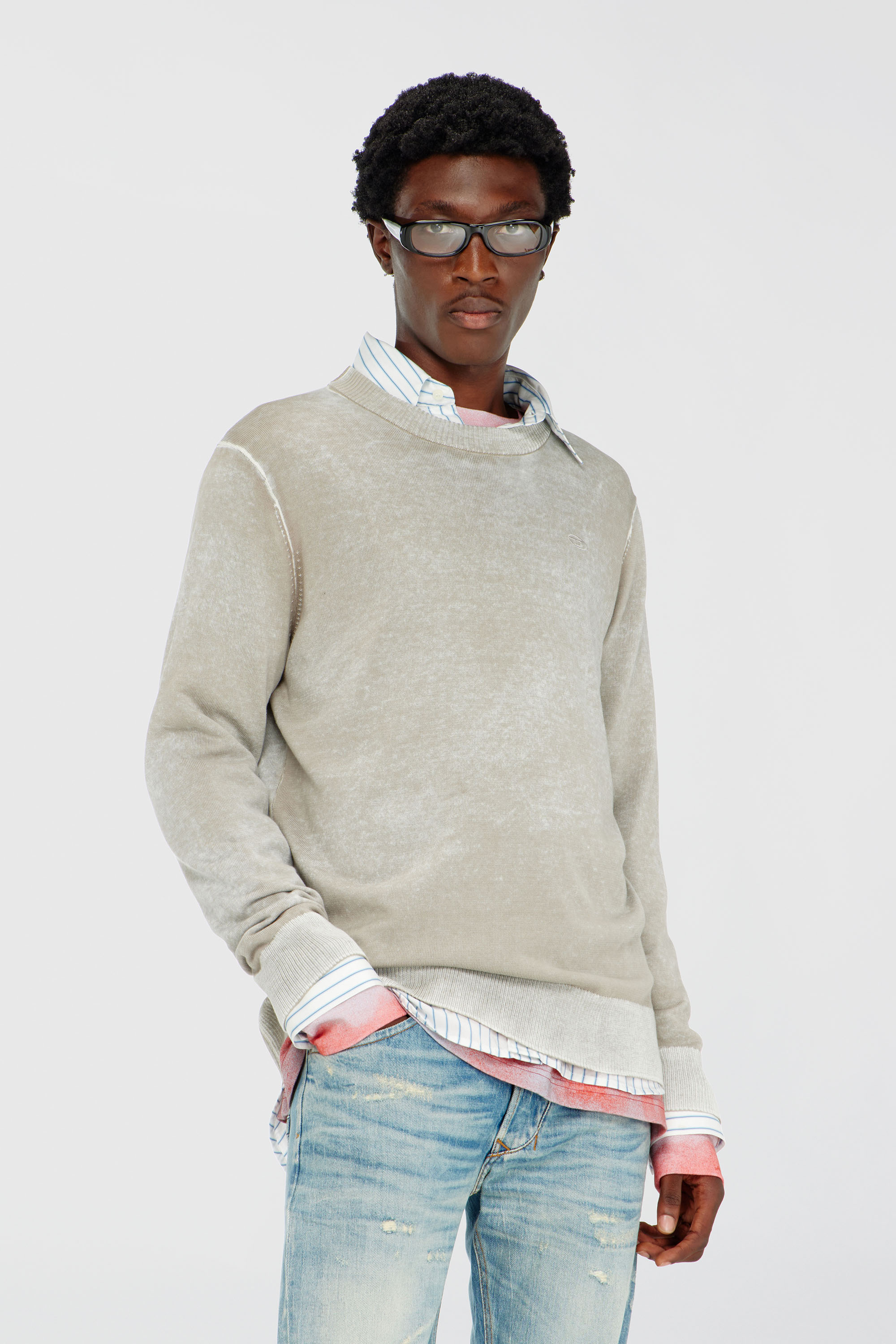 Diesel - K-LAURENT, Man's Jumper with faded reverse print in Light Grey - 3
